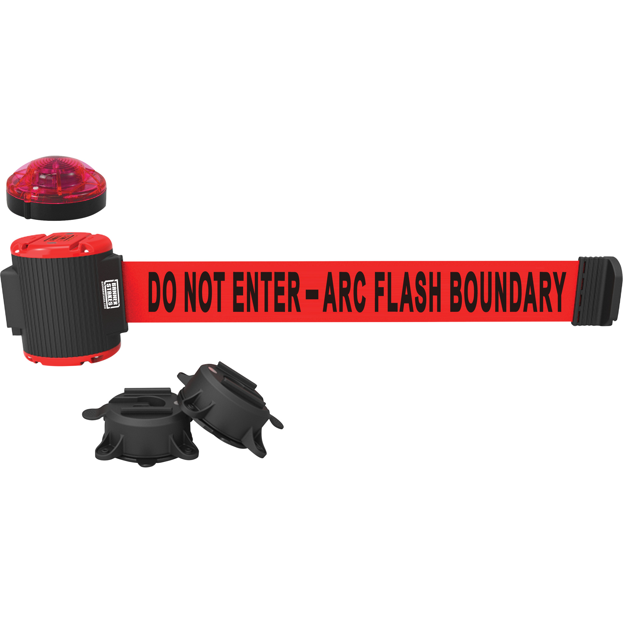 Barrière à fixation murale avec ensemble d'éclairage, Plastique, Fixation magnétique, 30', Ruban Rouge