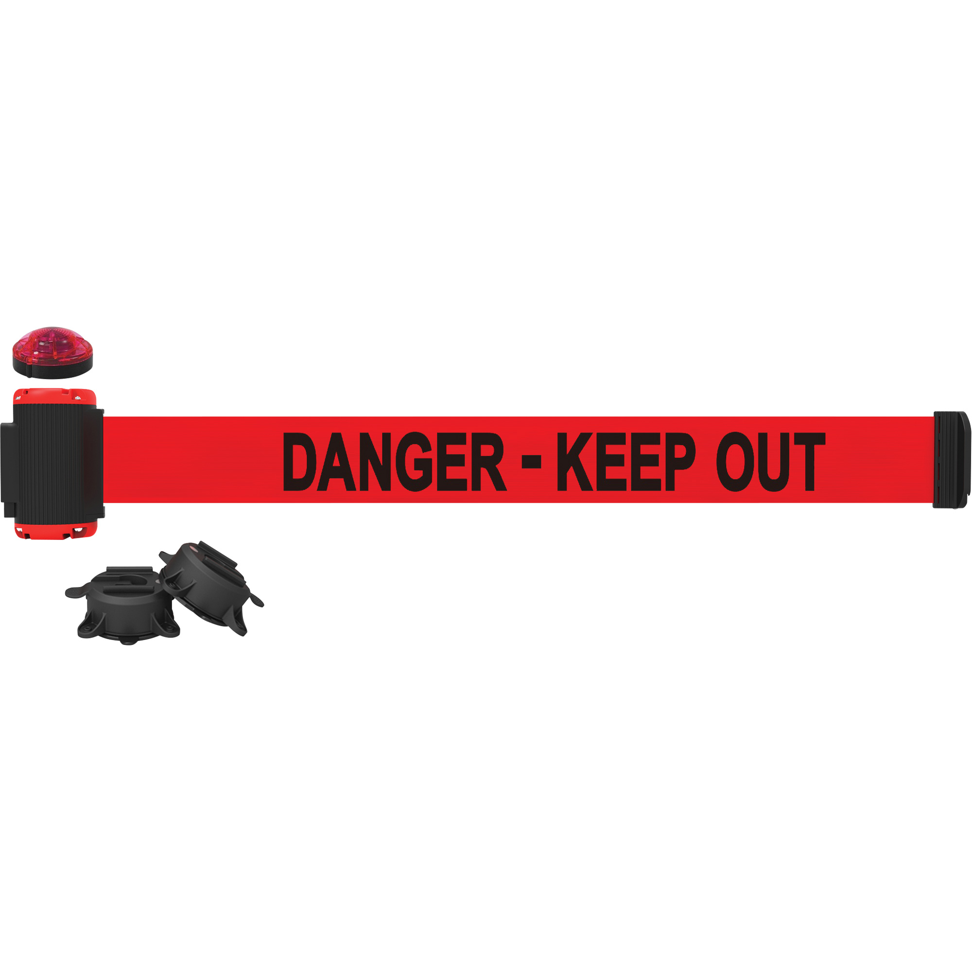 Barrière à fixation murale avec ensemble d'éclairage, Plastique, Fixation magnétique, 7', Ruban Rouge