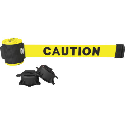 Barrière à fixation murale, Plastique, Fixation magnétique, 30', Ruban Jaune