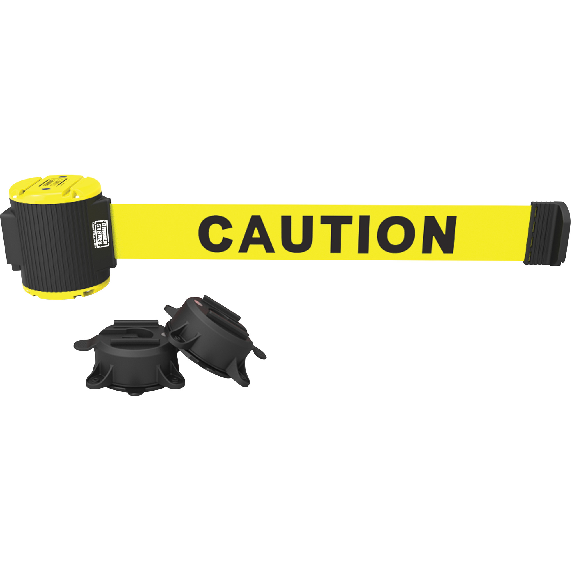 Barrière à fixation murale, Plastique, Fixation magnétique, 30', Ruban Jaune