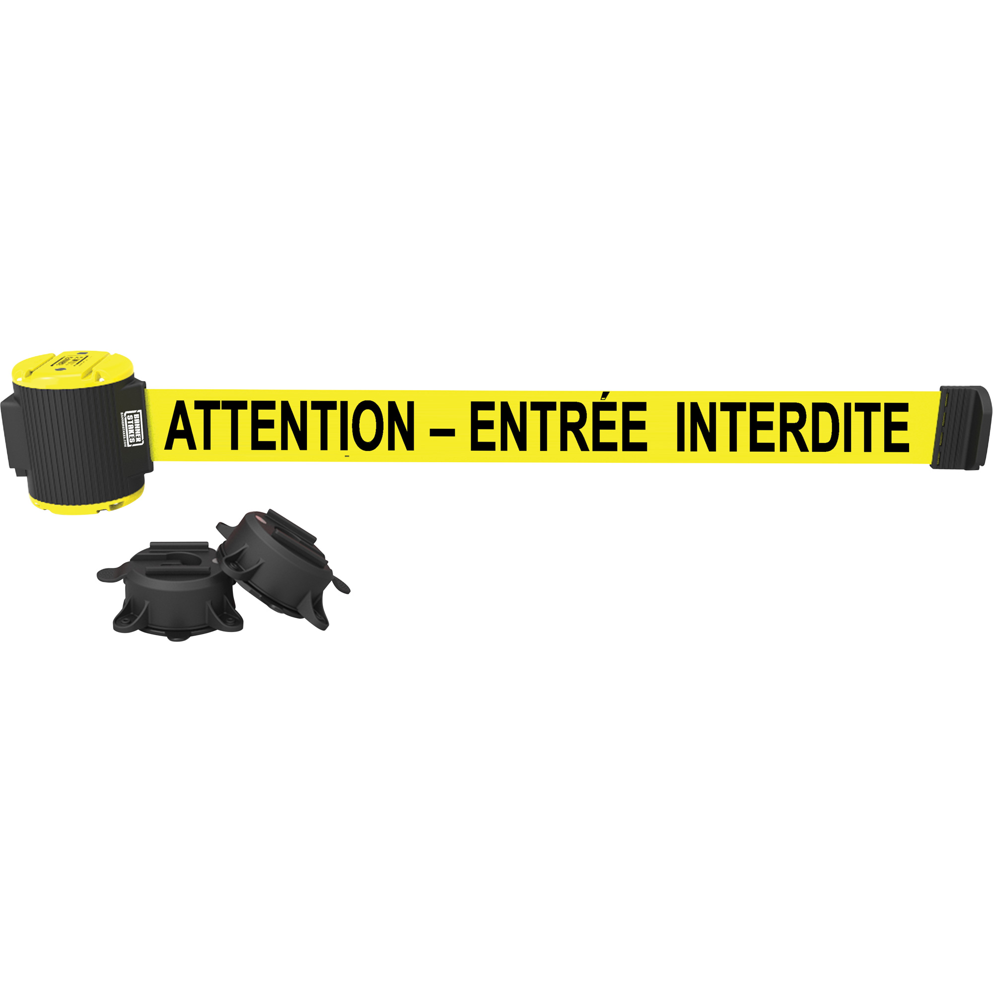 Barrière à fixation murale, Plastique, Fixation magnétique, 30', Ruban Jaune