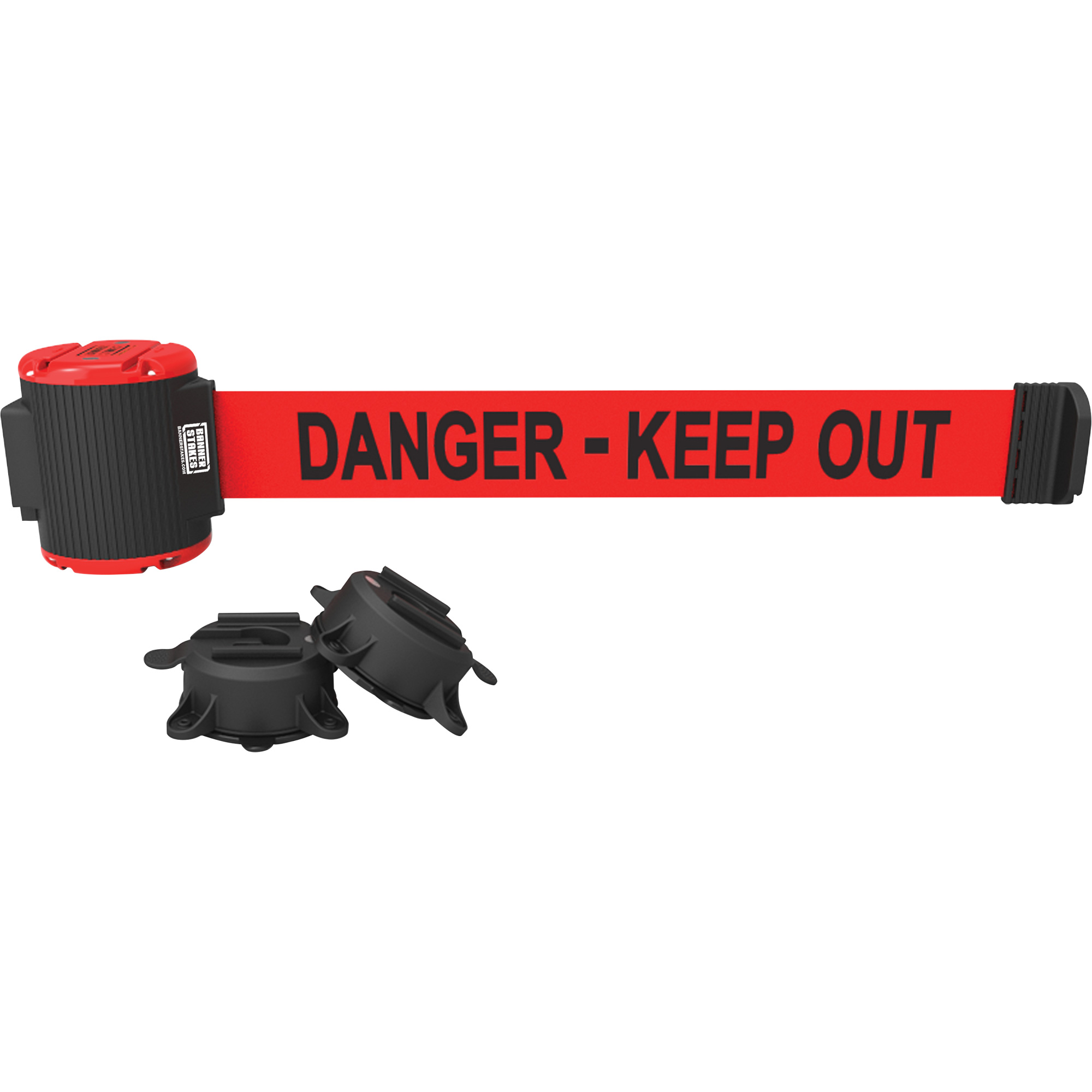 Barrière à fixation murale, Plastique, Fixation magnétique, 30', Ruban Rouge