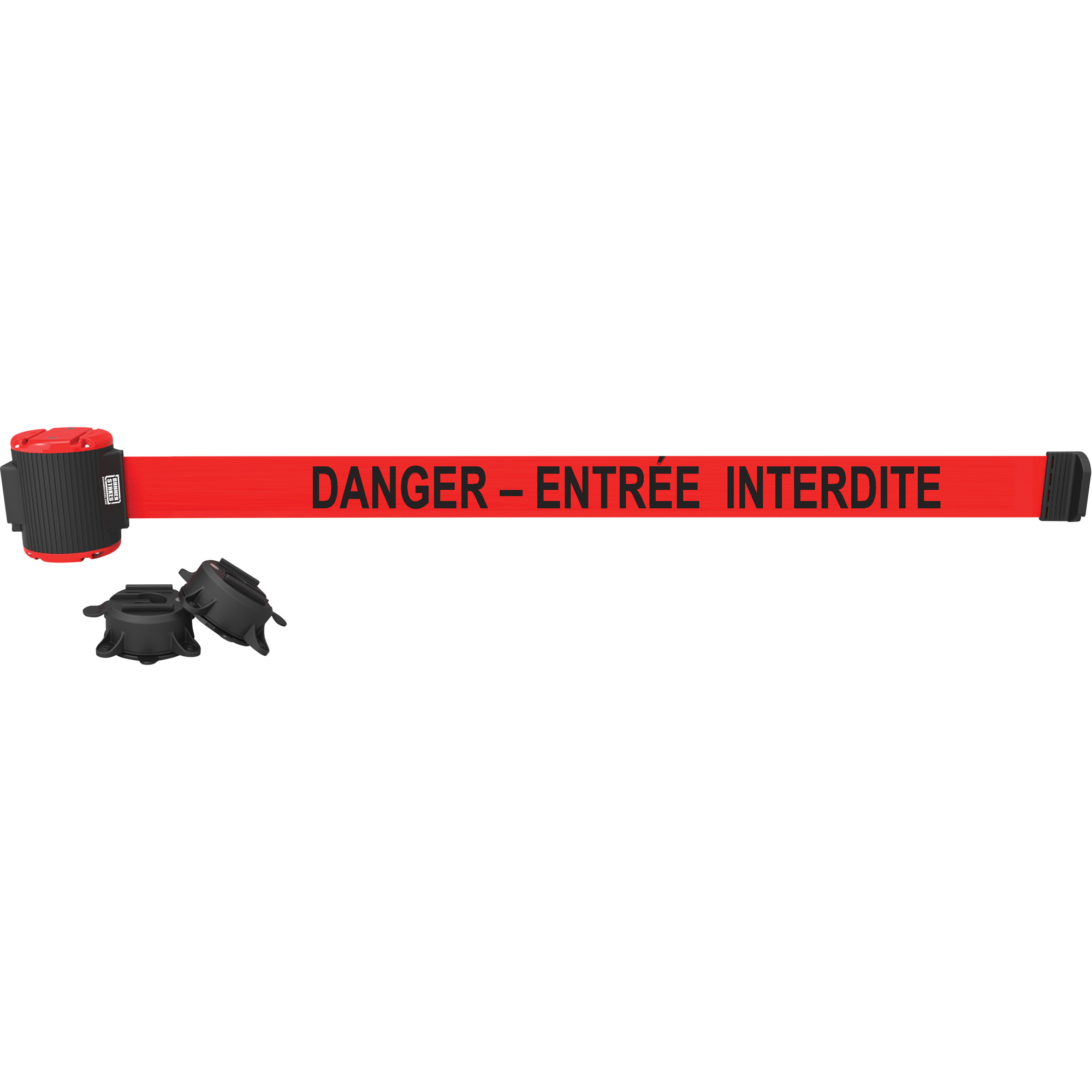 Barrière à fixation murale, Plastique, Fixation magnétique, 30', Ruban Rouge