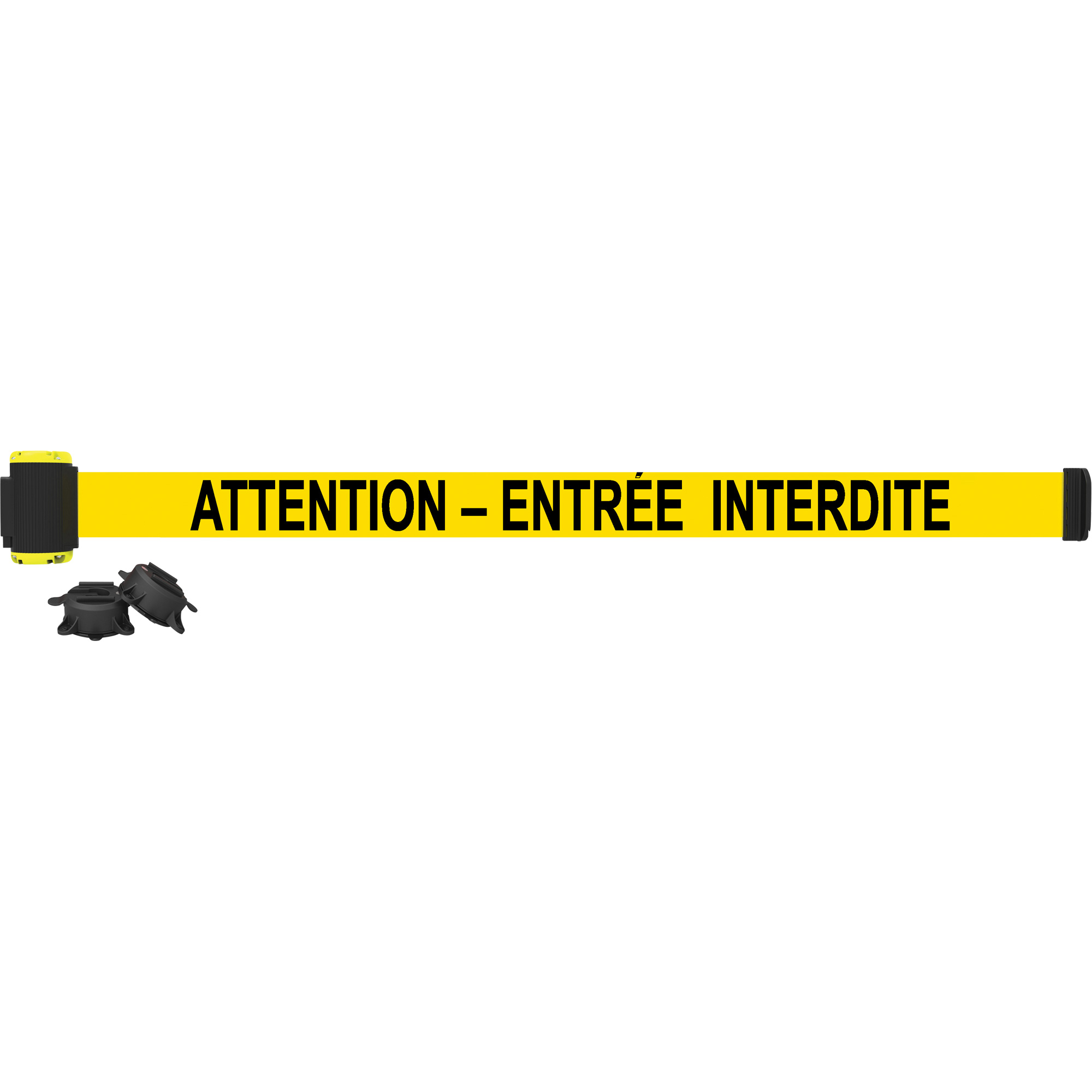 Barrière à fixation murale, Plastique, Fixation magnétique, 7', Ruban Noir et jaune
