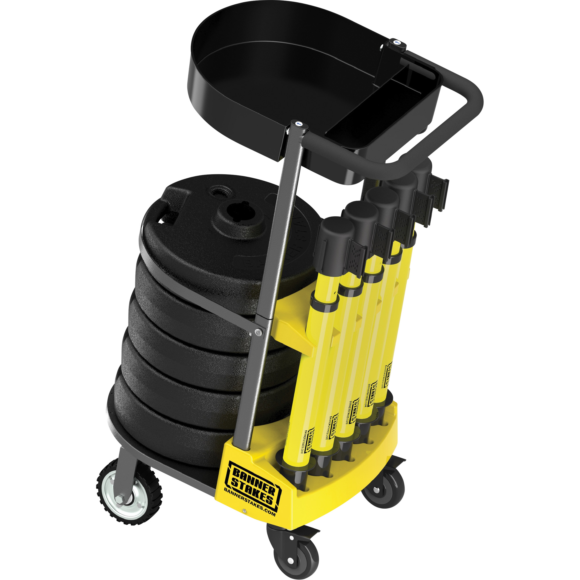 Chariot de transport avec plateau pour barrière PLUS, 75' lo, Métal, Jaune