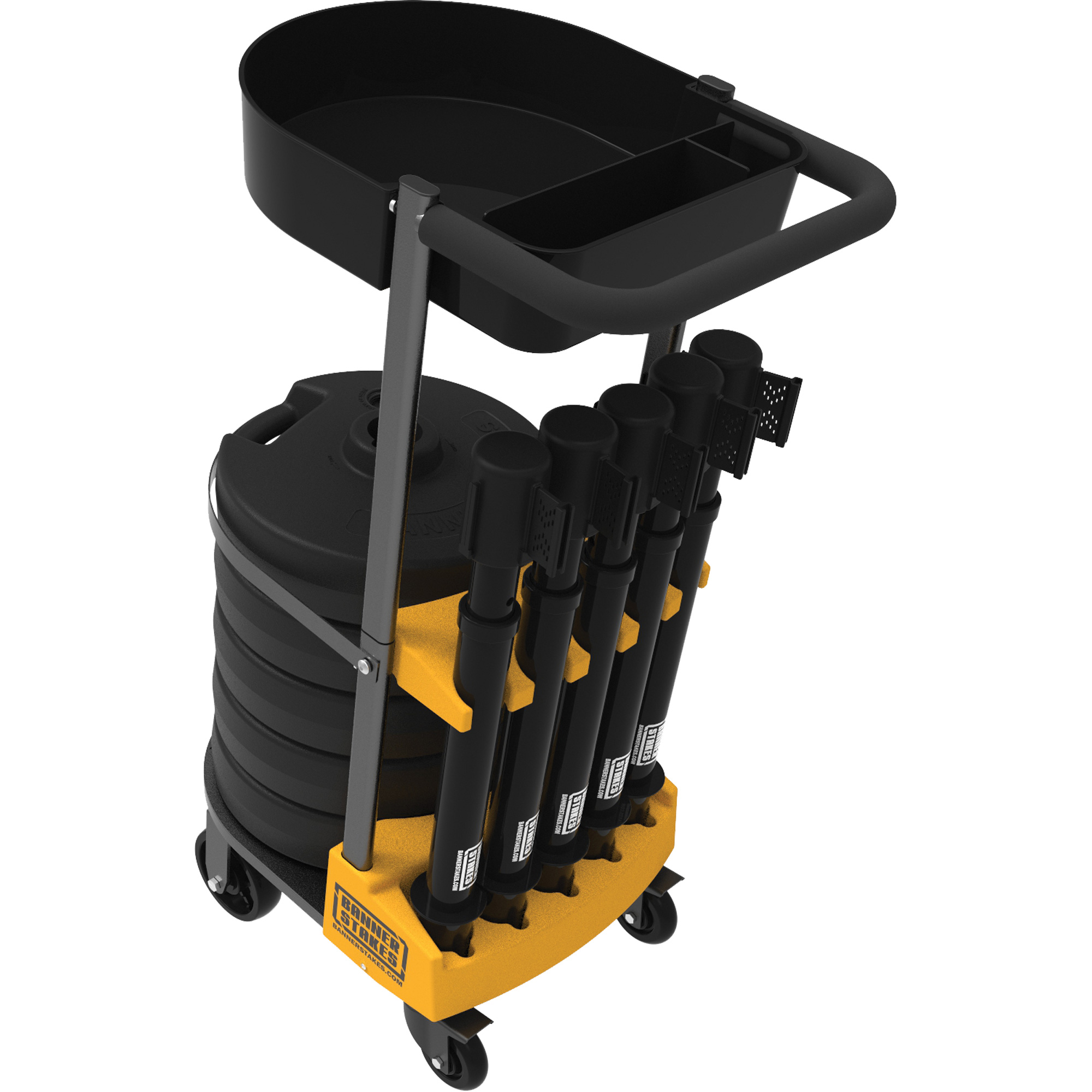 Chariot de transport avec plateau pour barrière PLUS, 75' lo, Métal, Noir