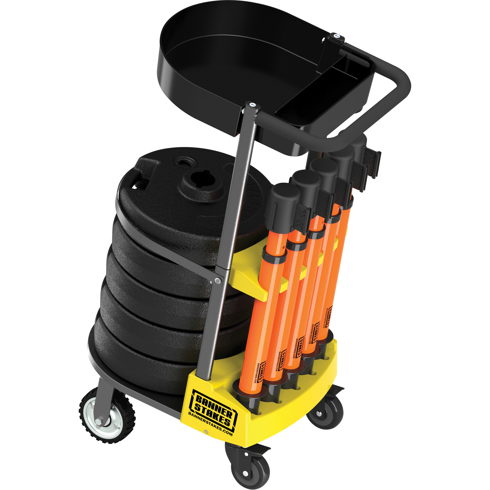 Chariot de transport avec plateau pour barrière PLUS, 75' lo, Métal, Orange