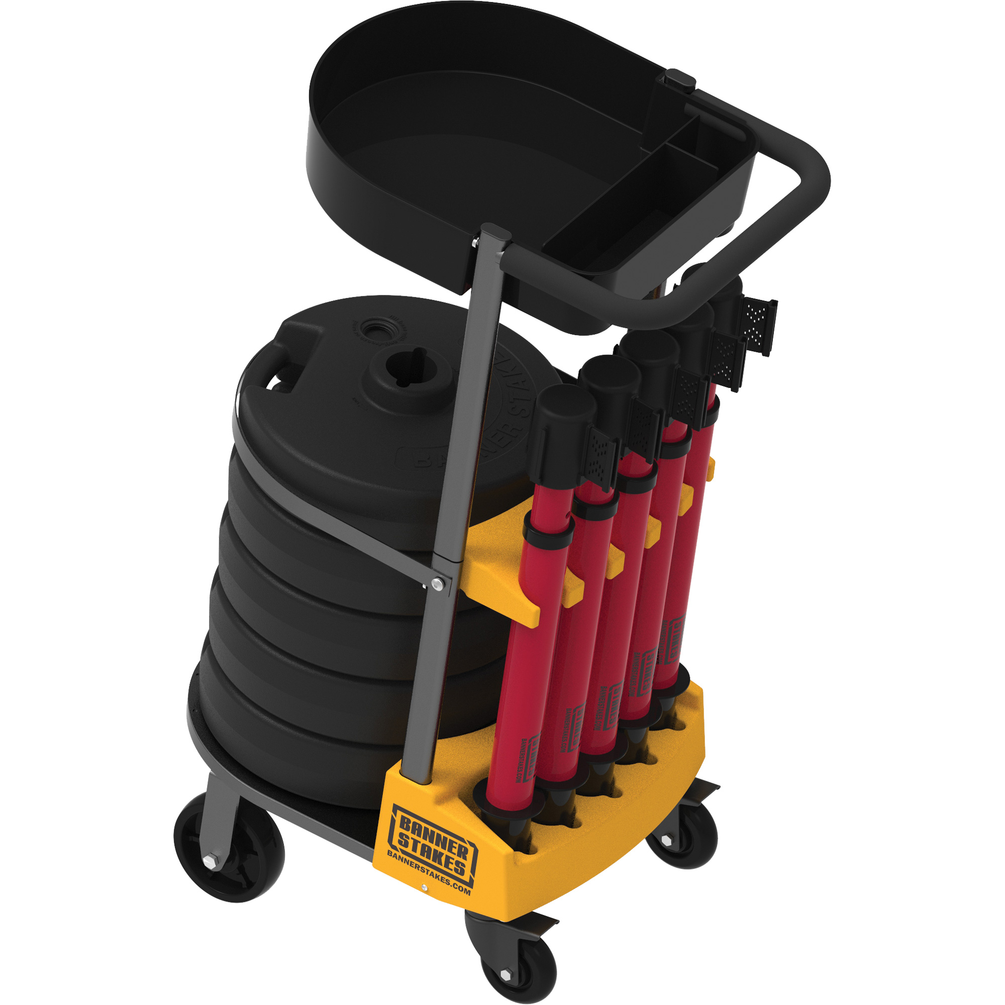Chariot de transport avec plateau pour barrière PLUS, 75' lo, Métal, Jaune