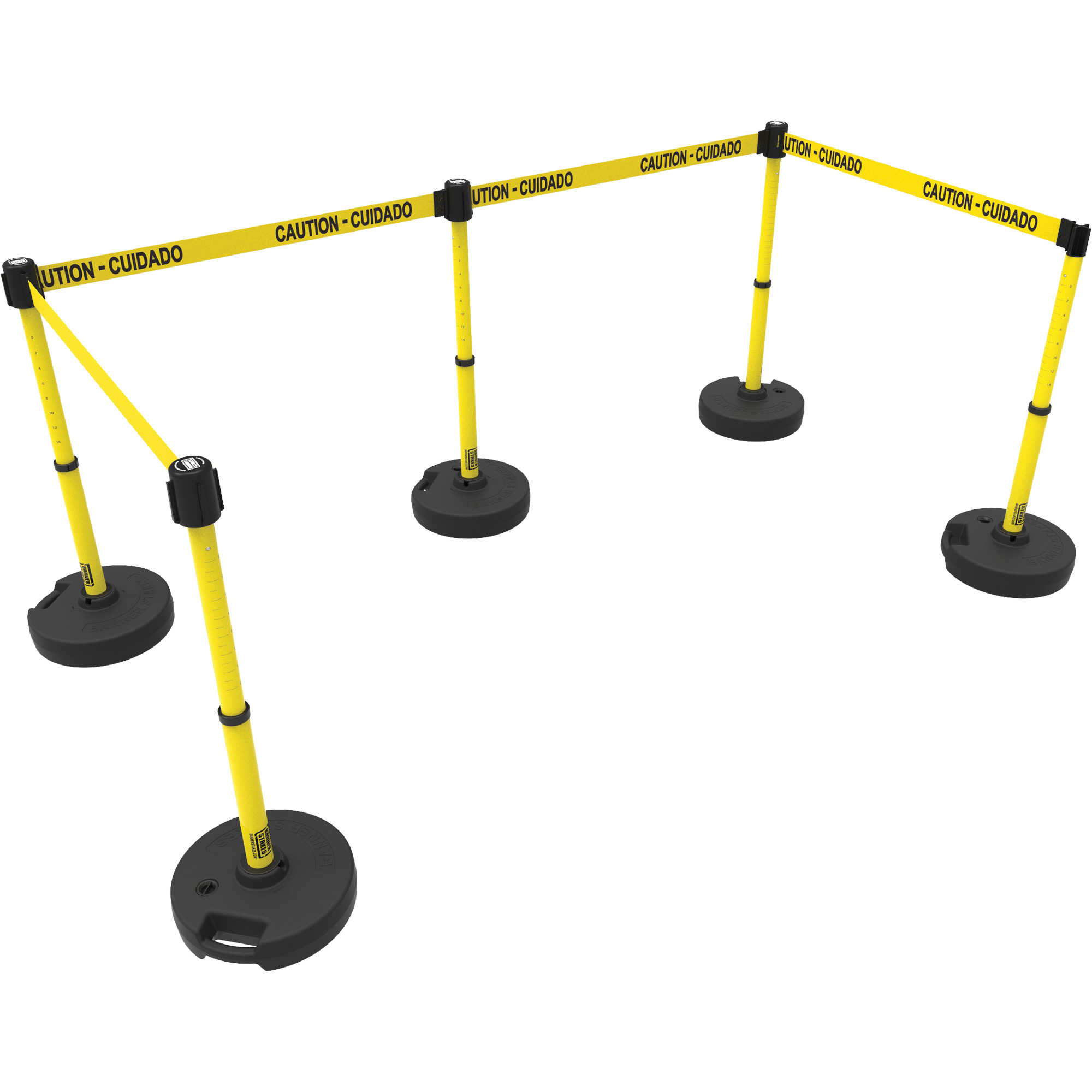 Ensemble de cinq montants pour barrière PLUS, Plastique, 42" h, Ruban Jaune, Longueur du ruban 15'