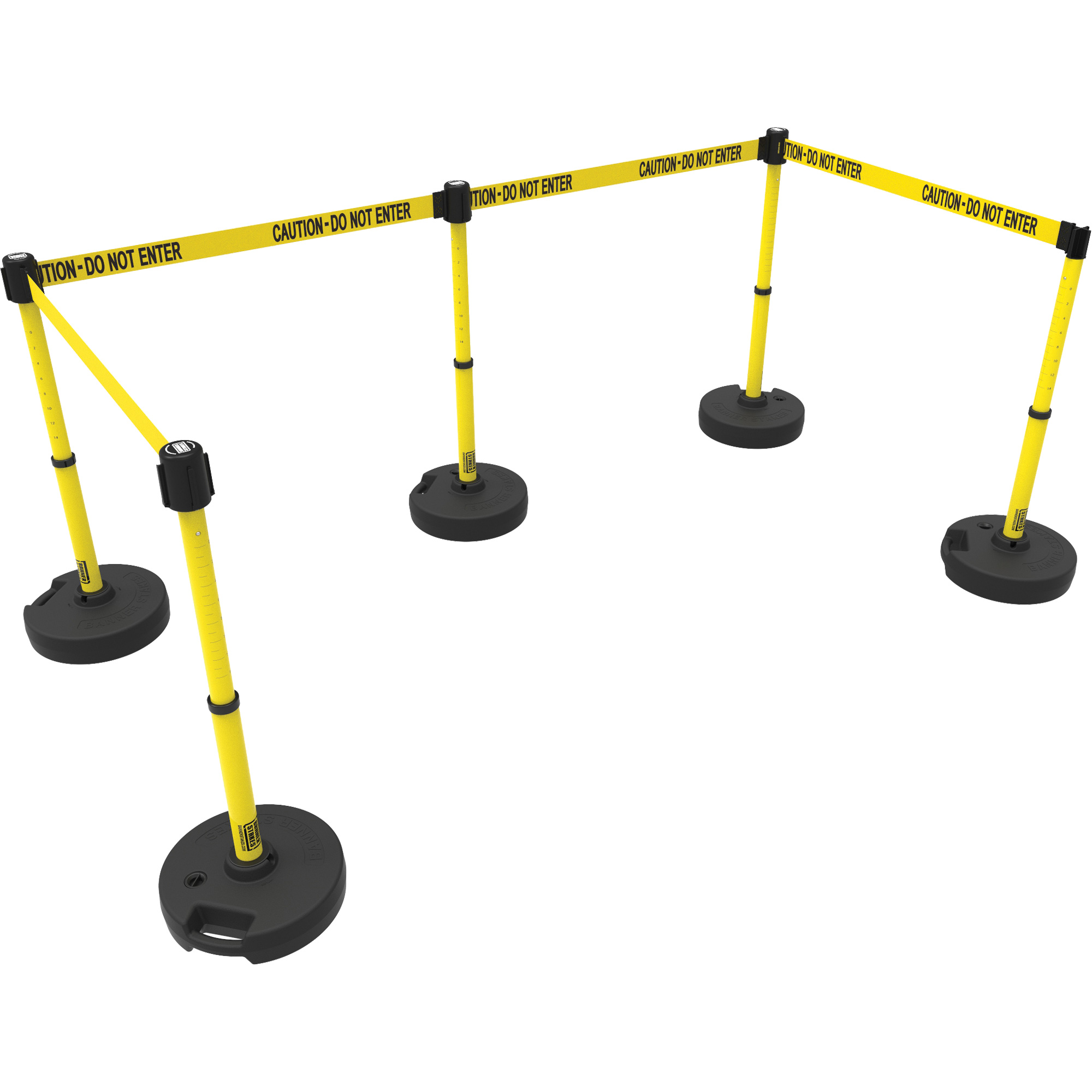 Ensemble de cinq montants pour barrière PLUS, Plastique, 42" h, Ruban Jaune, Longueur du ruban 15'