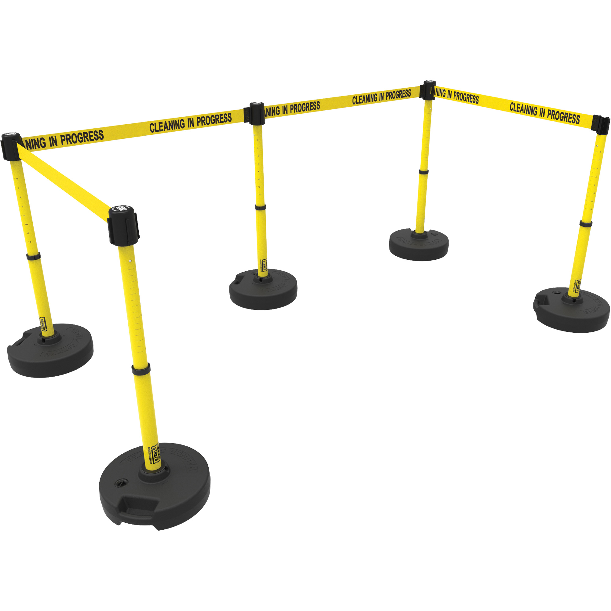 Ensemble de cinq montants pour barrière PLUS, Plastique, 42" h, Ruban Jaune, Longueur du ruban 15'