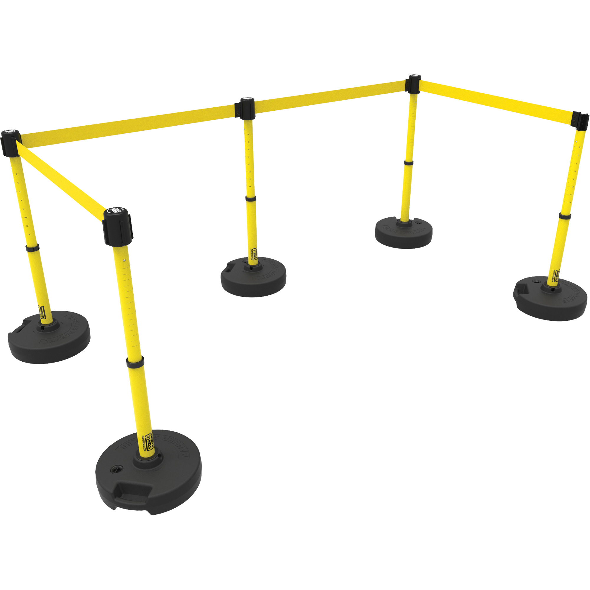 Ensemble de cinq montants pour barrière PLUS, Plastique, 42" h, Ruban Jaune, Longueur du ruban 15'