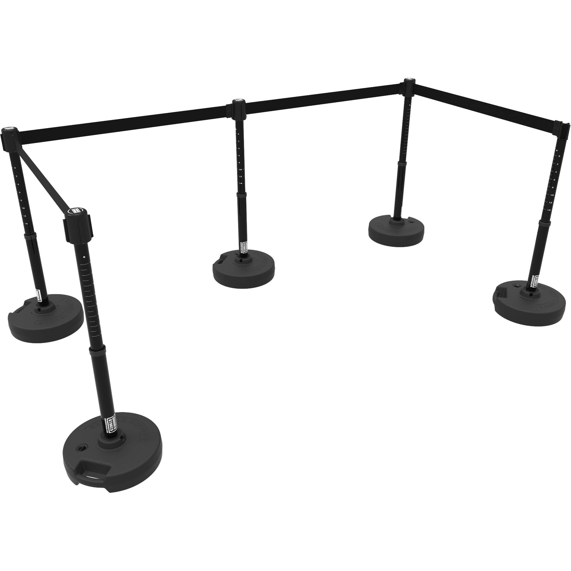 Ensemble de cinq montants pour barrière PLUS, Plastique, 42" h, Ruban Noir, Longueur du ruban 15'