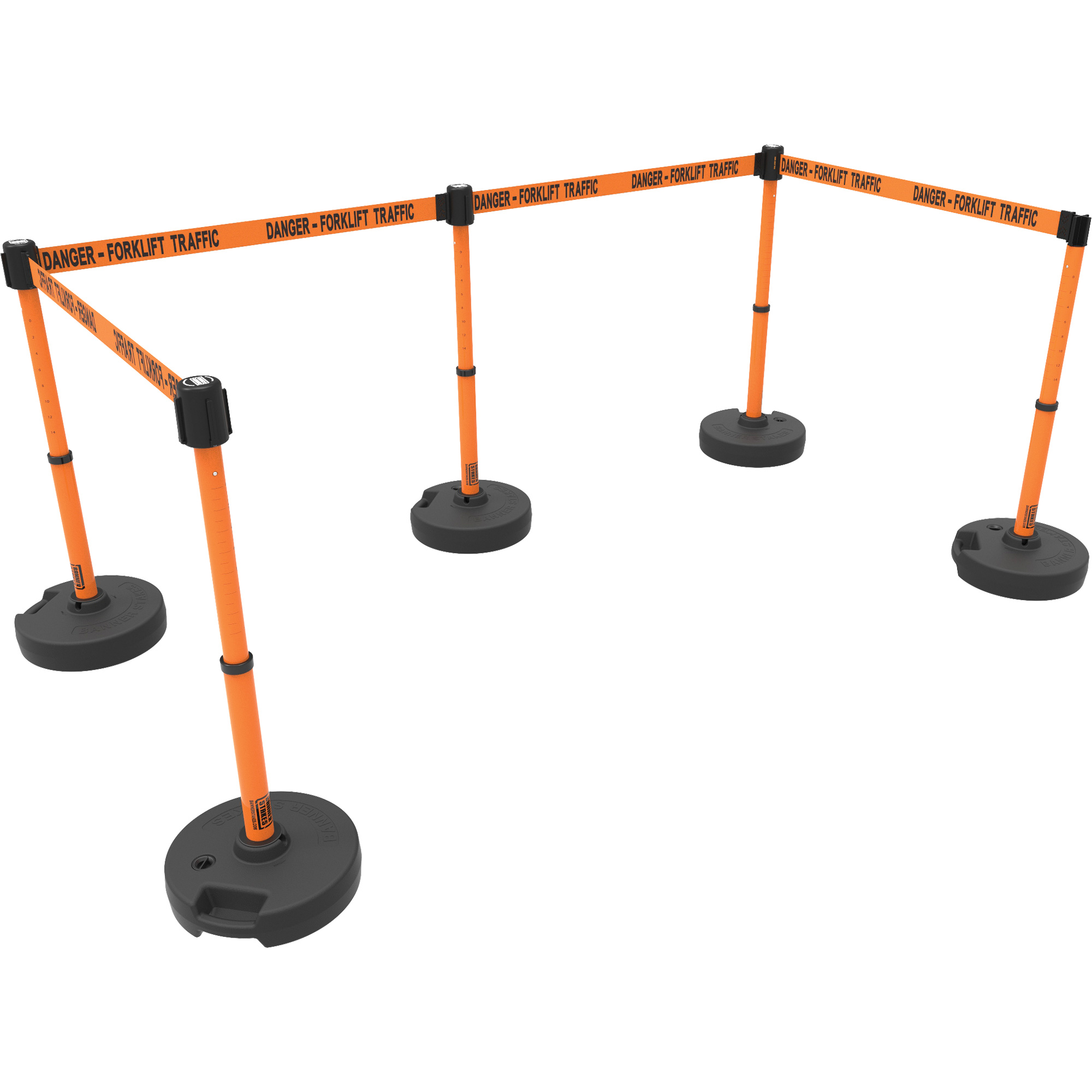 Ensemble de cinq montants pour barrière PLUS, Plastique, 42" h, Ruban Orange, Longueur du ruban 15'