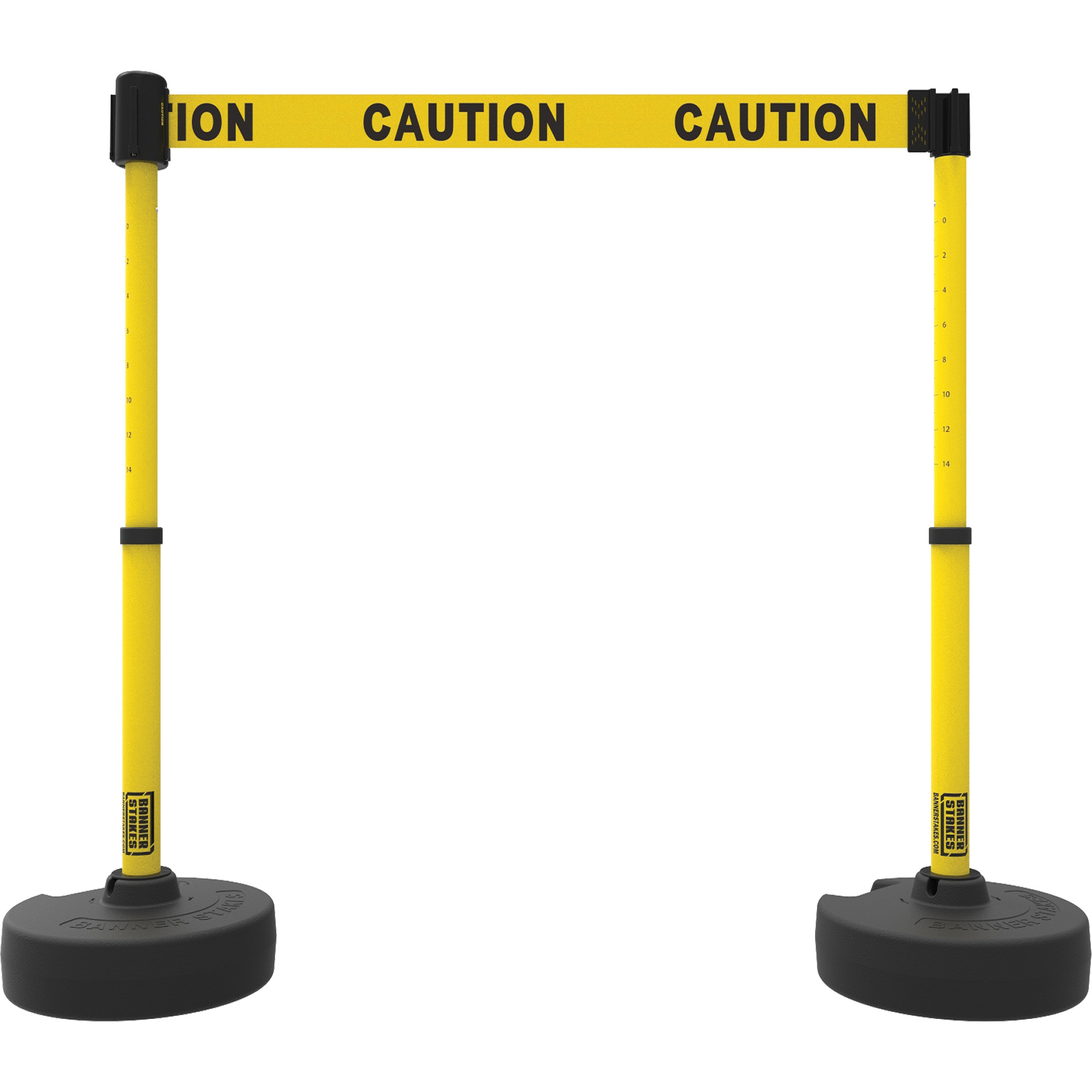 Ensemble de deux montants pour barrière PLUS, Plastique, 42" h, Ruban Jaune, Longueur du ruban 15'