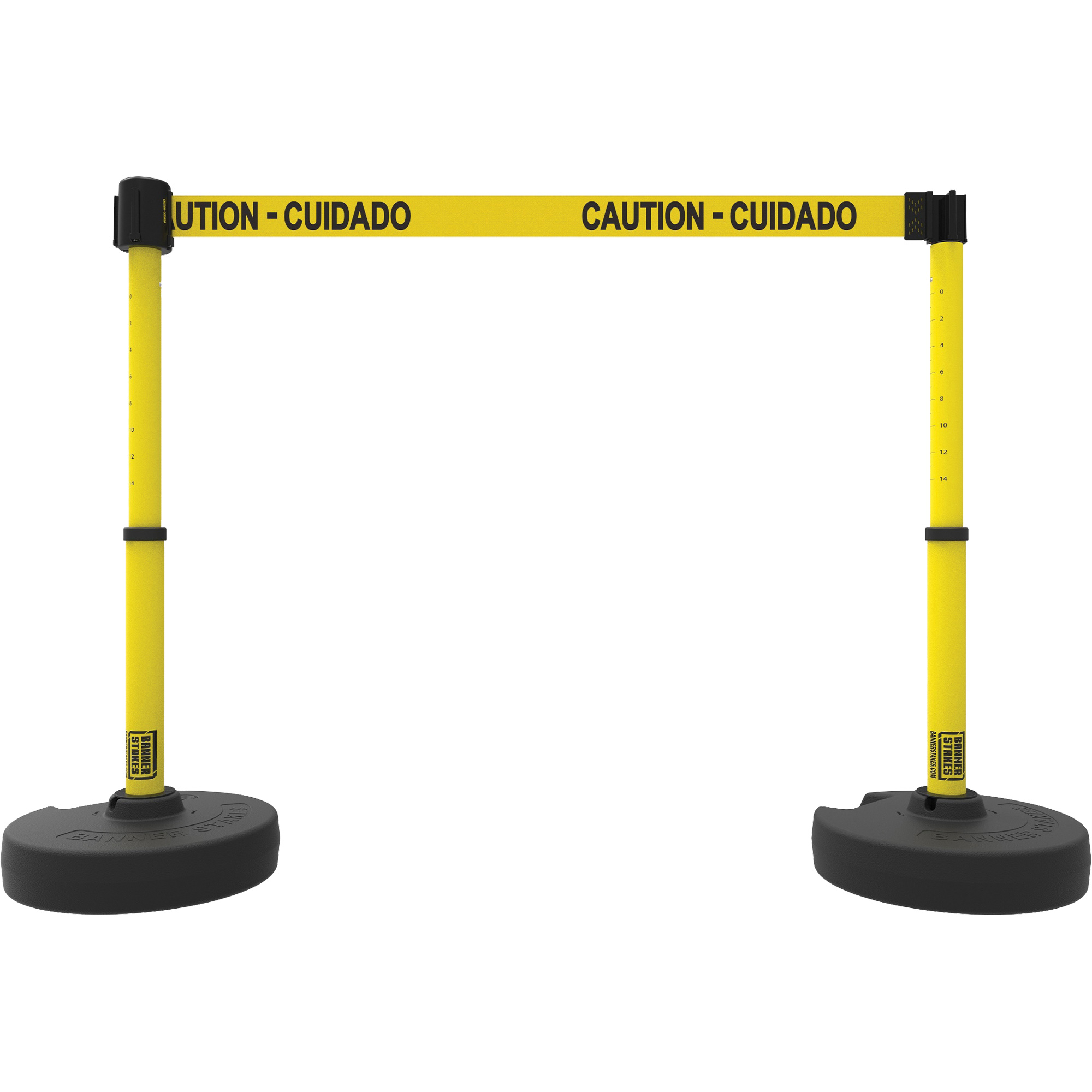 Ensemble de deux montants pour barrière PLUS, Plastique, 42" h, Ruban Jaune, Longueur du ruban 15'