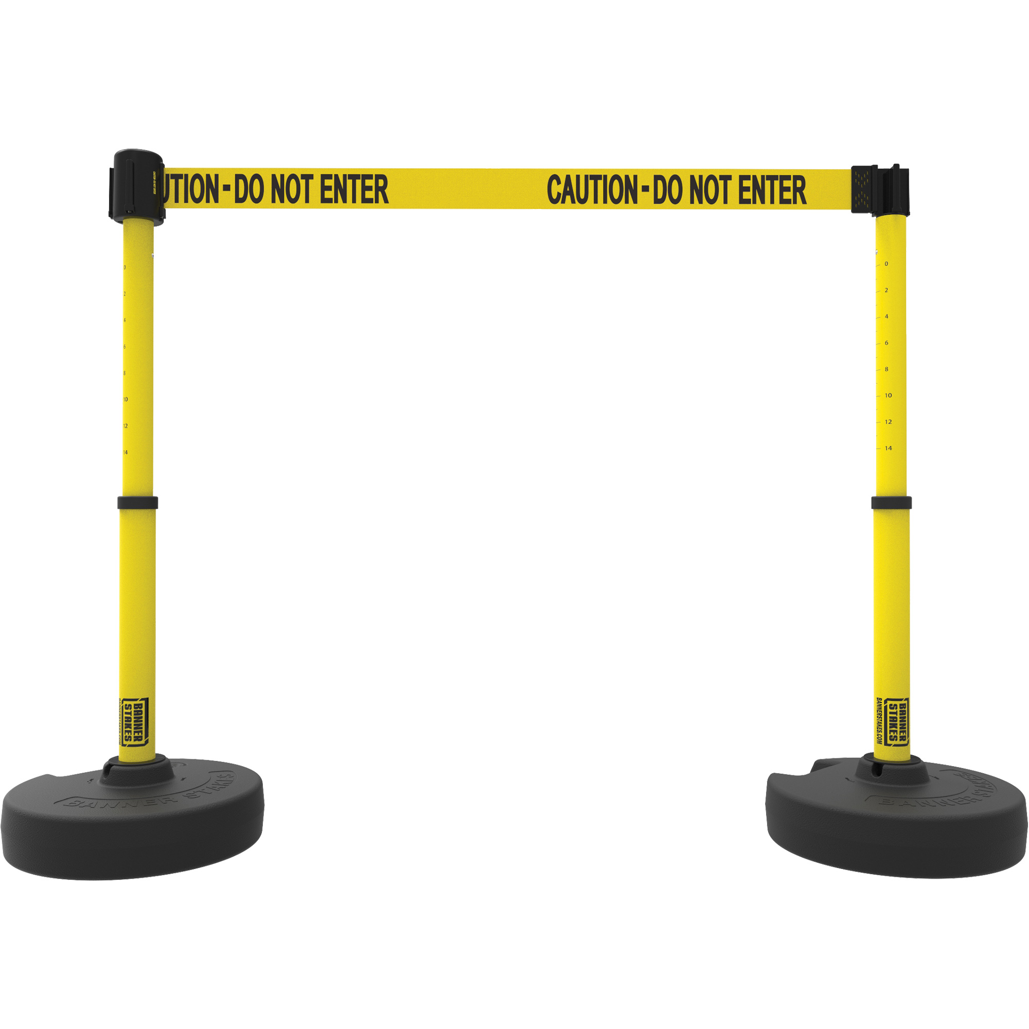 Ensemble de deux montants pour barrière PLUS, Plastique, 42" h, Ruban Jaune, Longueur du ruban 15'