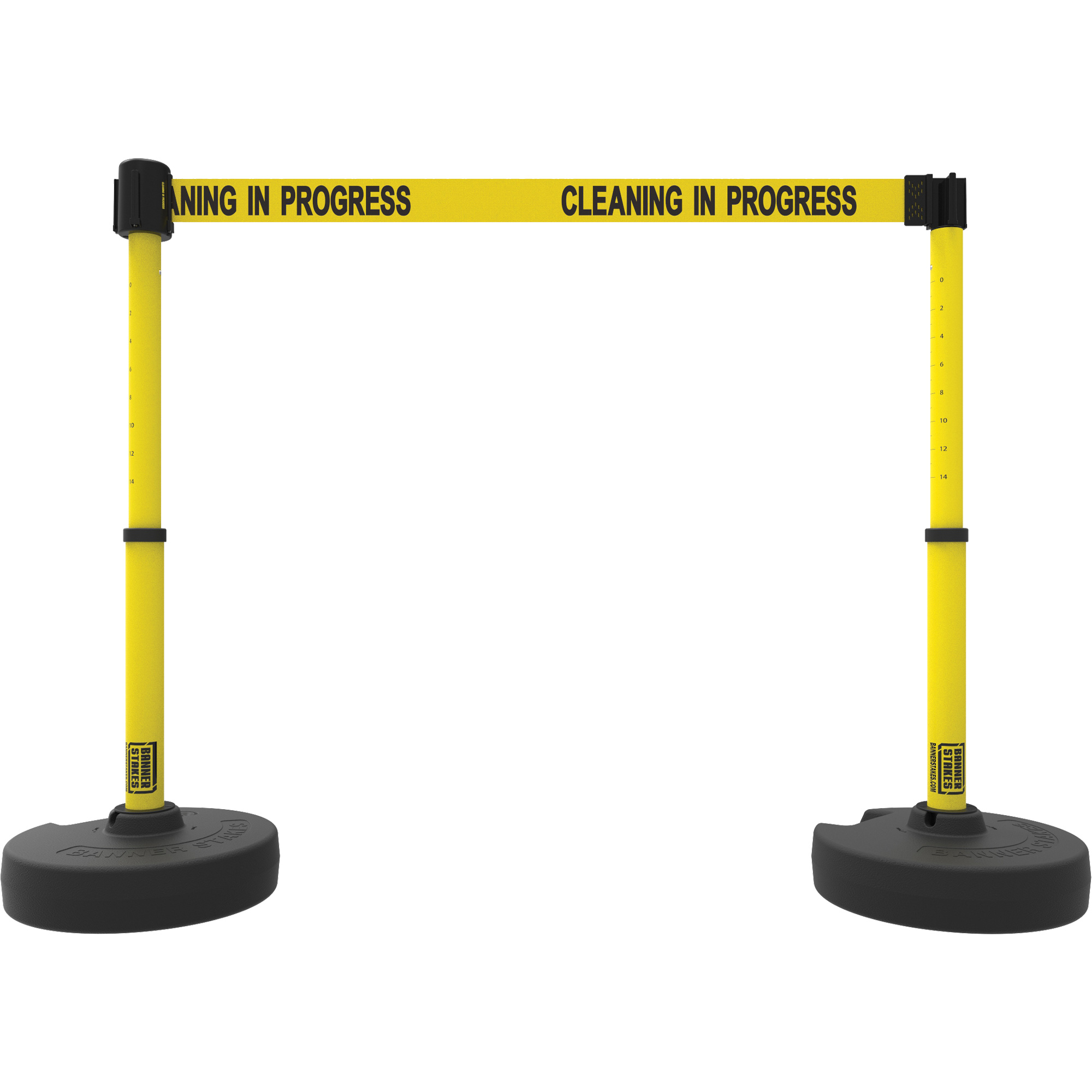 Ensemble de deux montants pour barrière PLUS, Plastique, 42" h, Ruban Jaune, Longueur du ruban 15'