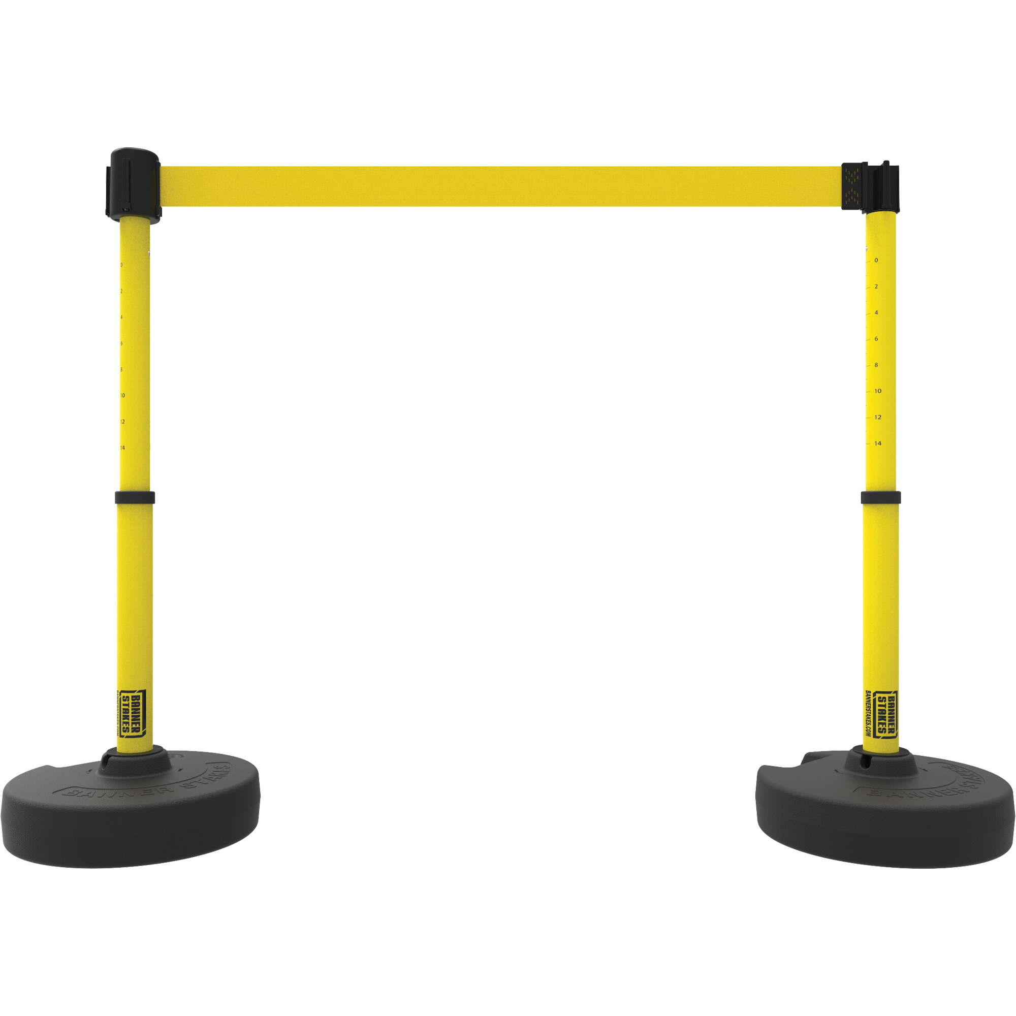 Ensemble de deux montants pour barrière PLUS, Plastique, 42" h, Ruban Jaune, Longueur du ruban 15'