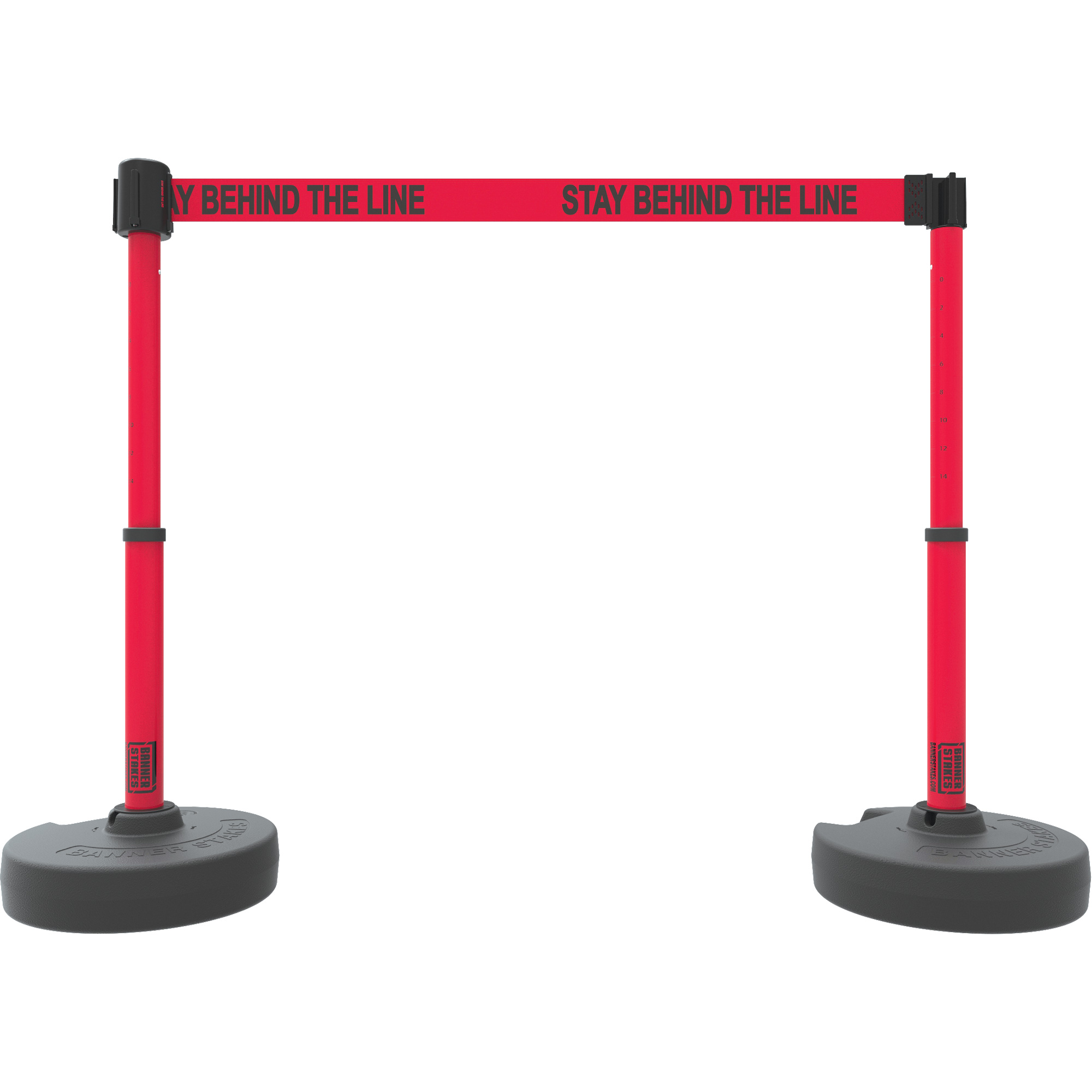 Ensemble de deux montants pour barrière PLUS, Plastique, 42" h, Ruban Rouge, Longueur du ruban 15'