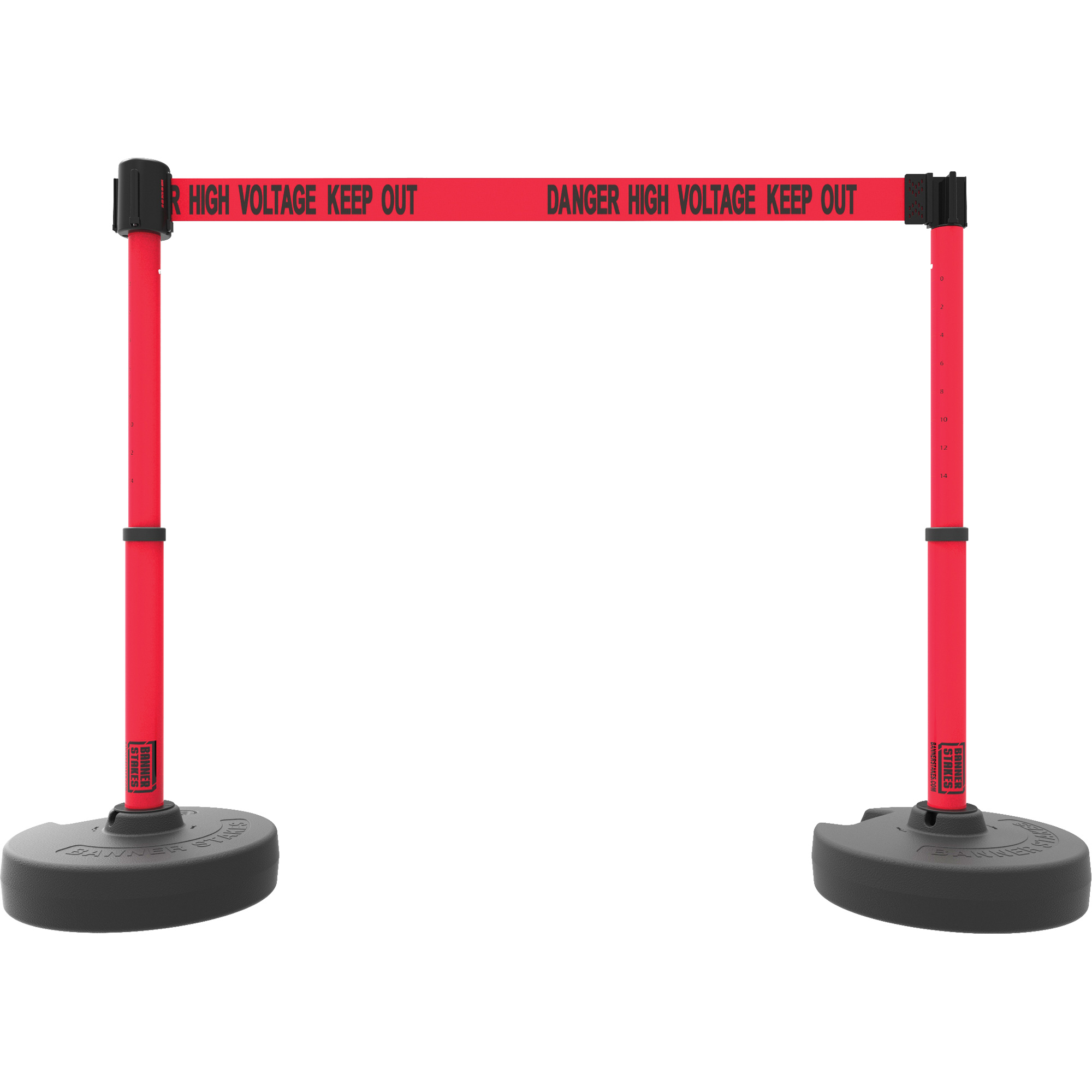 Ensemble de deux montants pour barrière PLUS, Plastique, 42" h, Ruban Rouge, Longueur du ruban 15'
