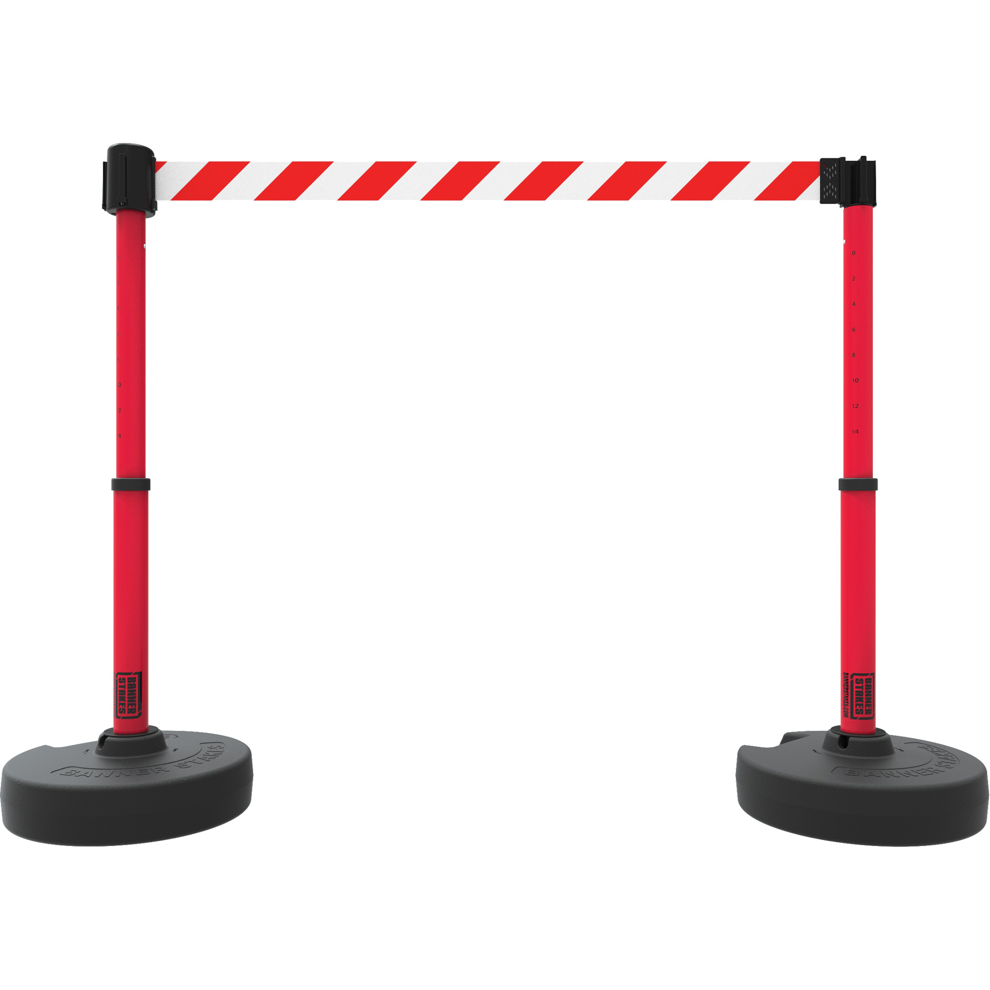 Ensemble de deux montants pour barrière PLUS, Plastique, 42" h, Ruban Rouge, Longueur du ruban 15'