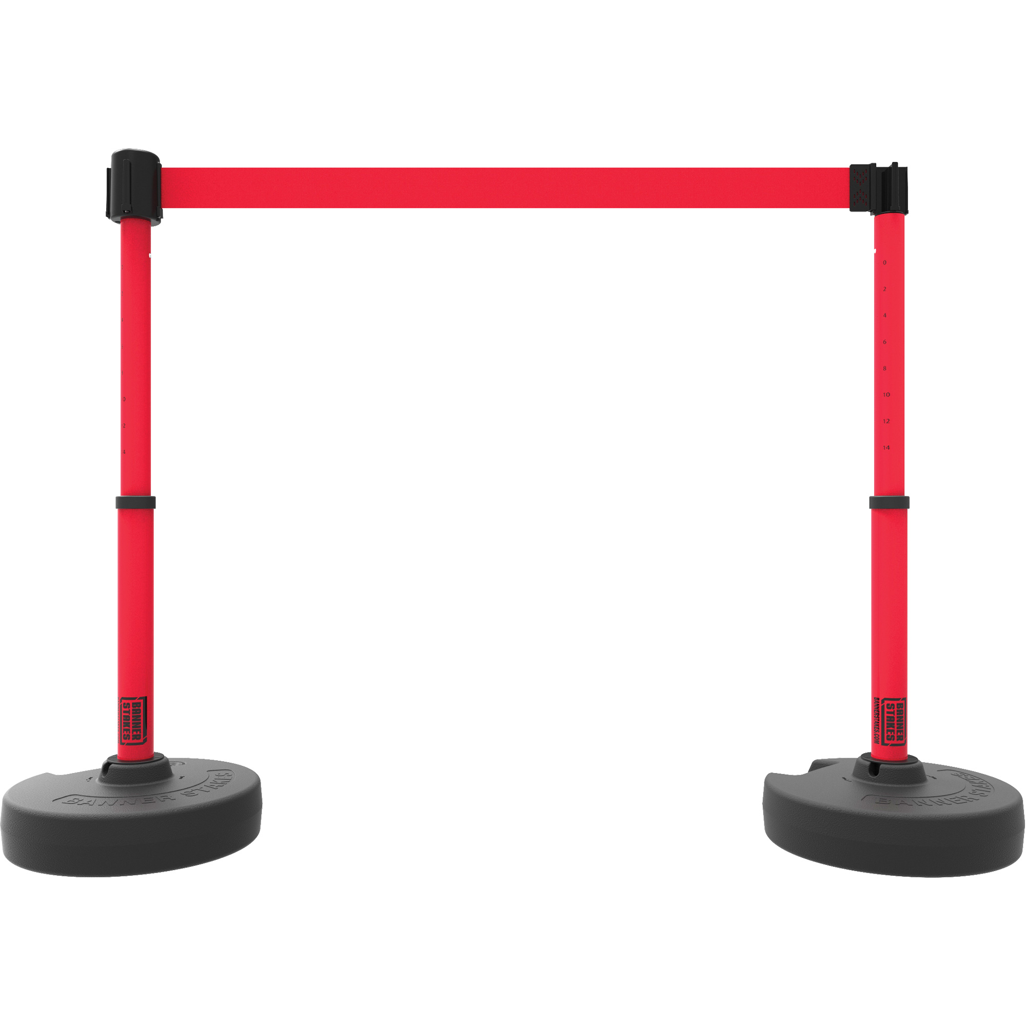Ensemble de deux montants pour barrière PLUS, Plastique, 42" h, Ruban Rouge, Longueur du ruban 15'