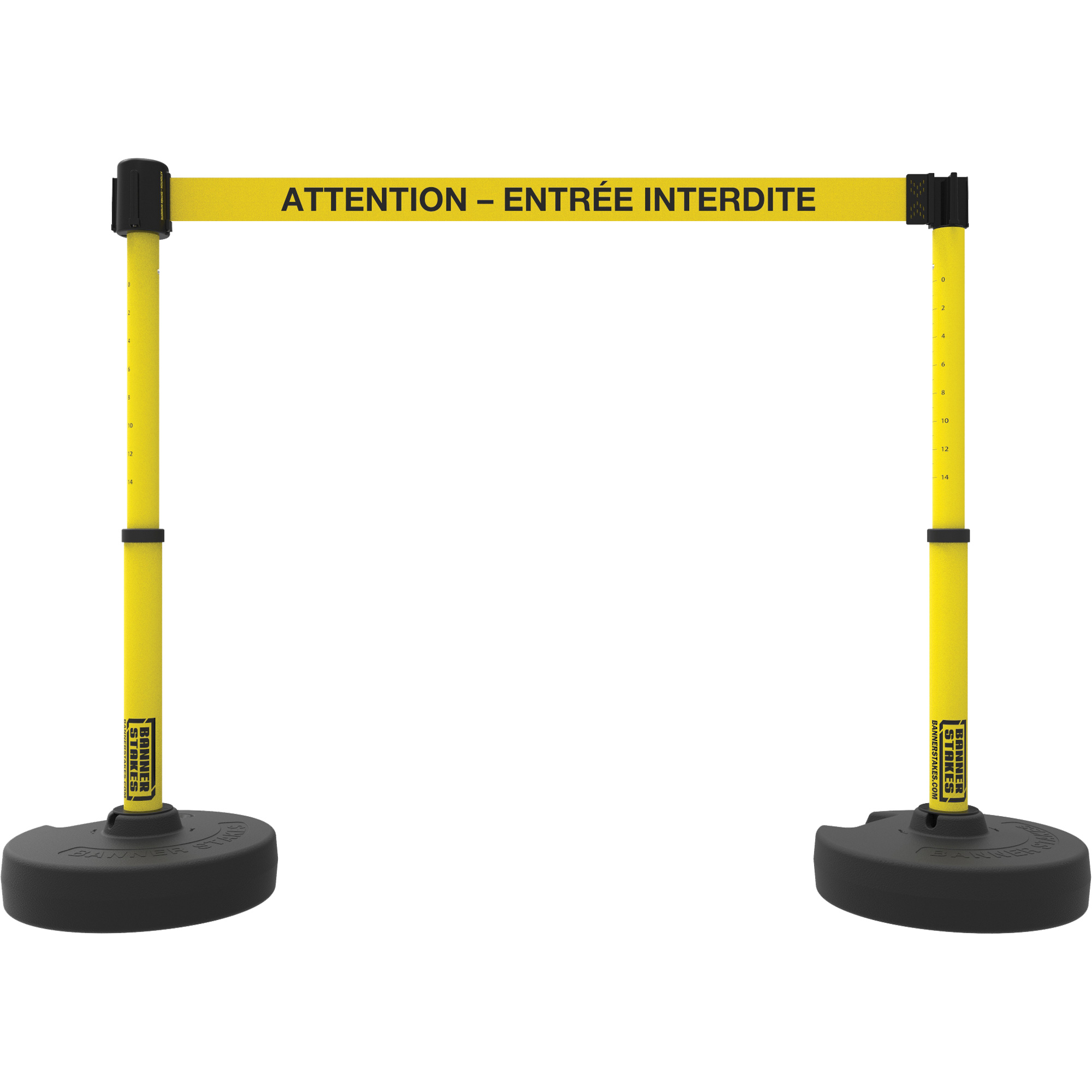 Ensemble de montants pour barrière Plus, Plastique, 42" h, Ruban Jaune, Longueur du ruban 15'