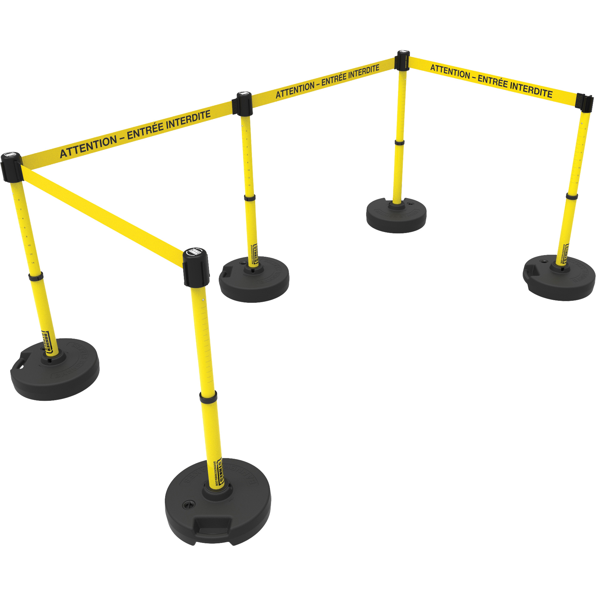 Ensemble de montants pour barrière Plus, Plastique, 42" h, Ruban Jaune, Longueur du ruban 15'