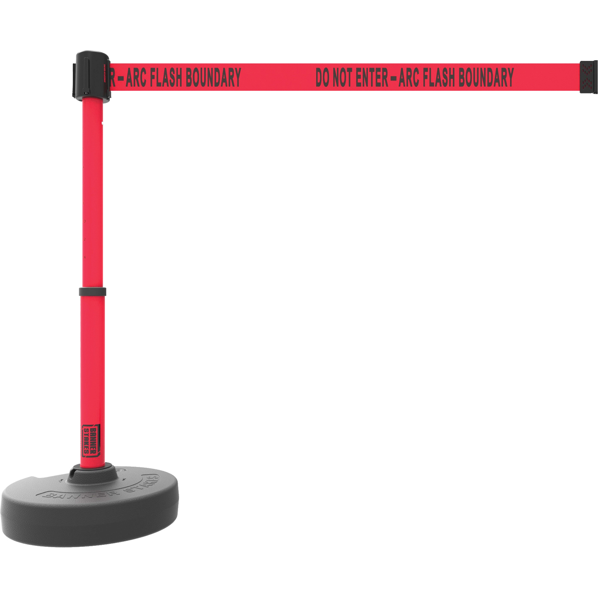 Ensemble de montants pour barrière PLUS, Plastique, 42" h, Ruban Rouge, Longueur du ruban 15'