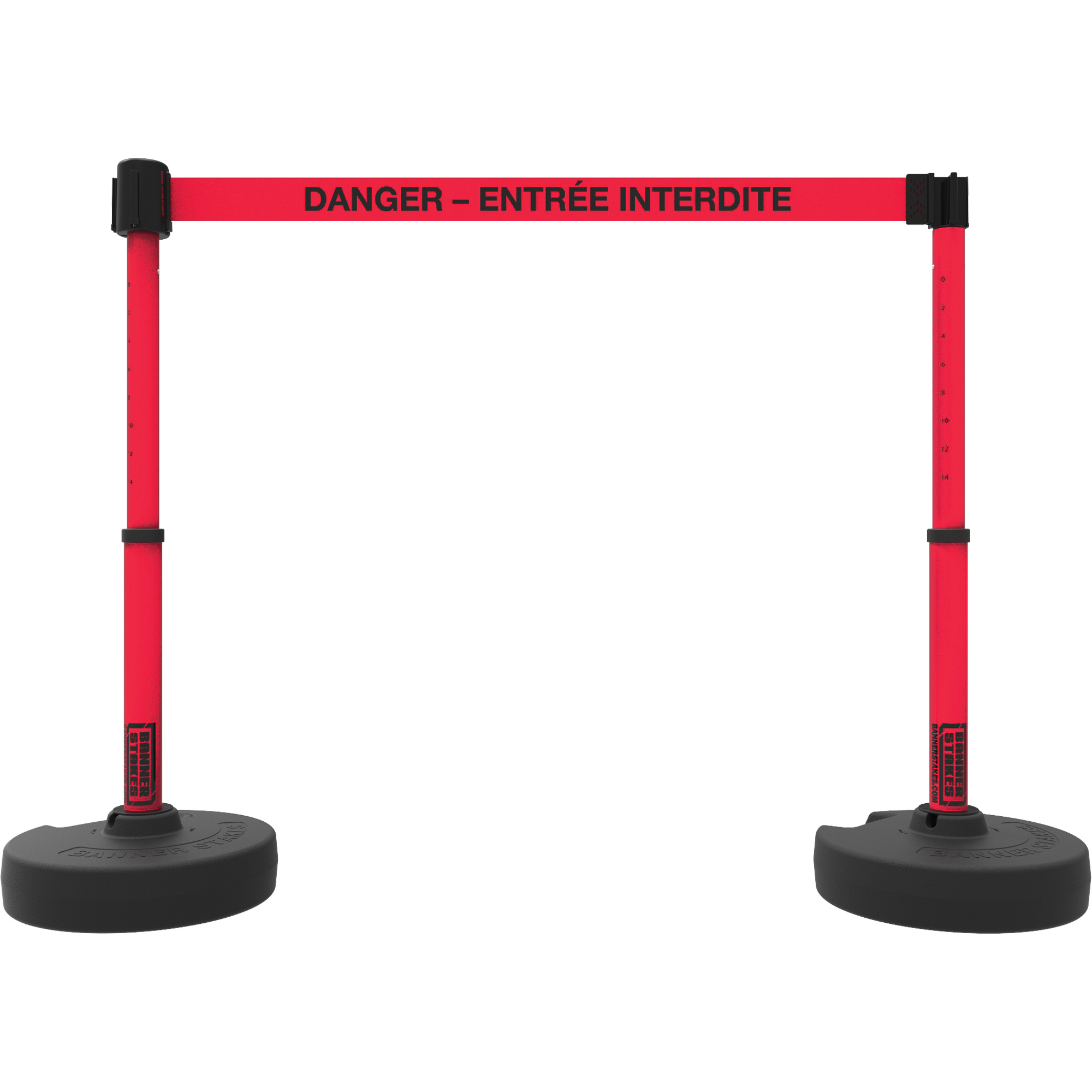 Ensemble de montants pour barrière Plus, Plastique, 42" h, Ruban Rouge, Longueur du ruban 15'
