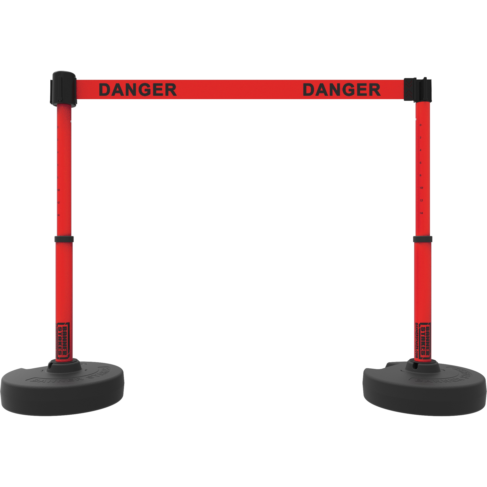 Ensemble de montants pour barrière Plus, Plastique, 42" h, Ruban Rouge, Longueur du ruban 15'