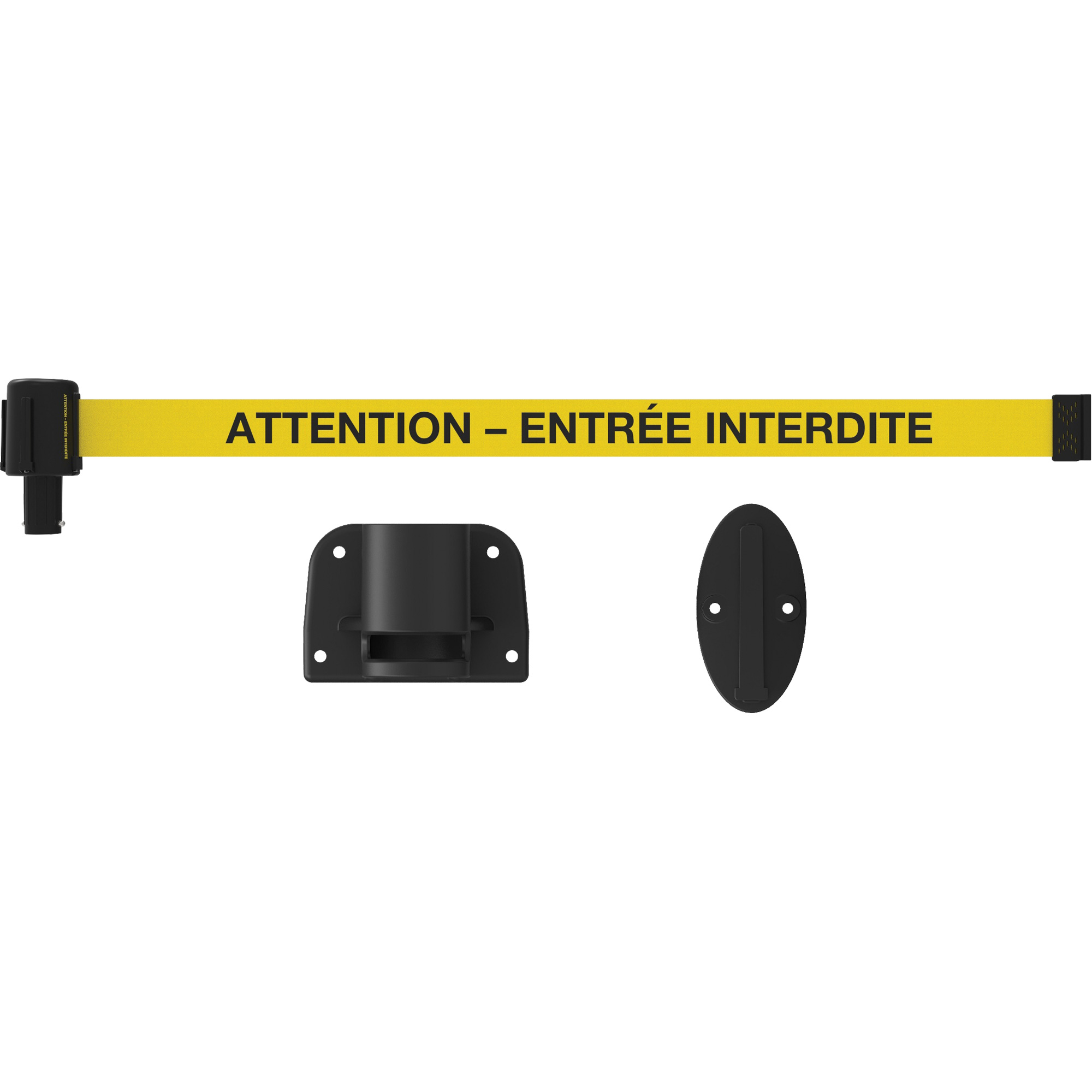 Système de montage mural pour barrière PLUS, Plastique, Fixation par vis, 15', Ruban Jaune