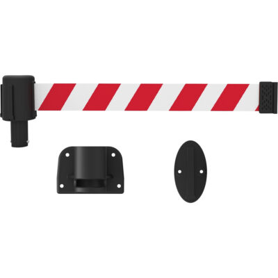 Système de montage mural pour barrière PLUS, Plastique, Fixation par vis, 15', Ruban Rouge et blanc
