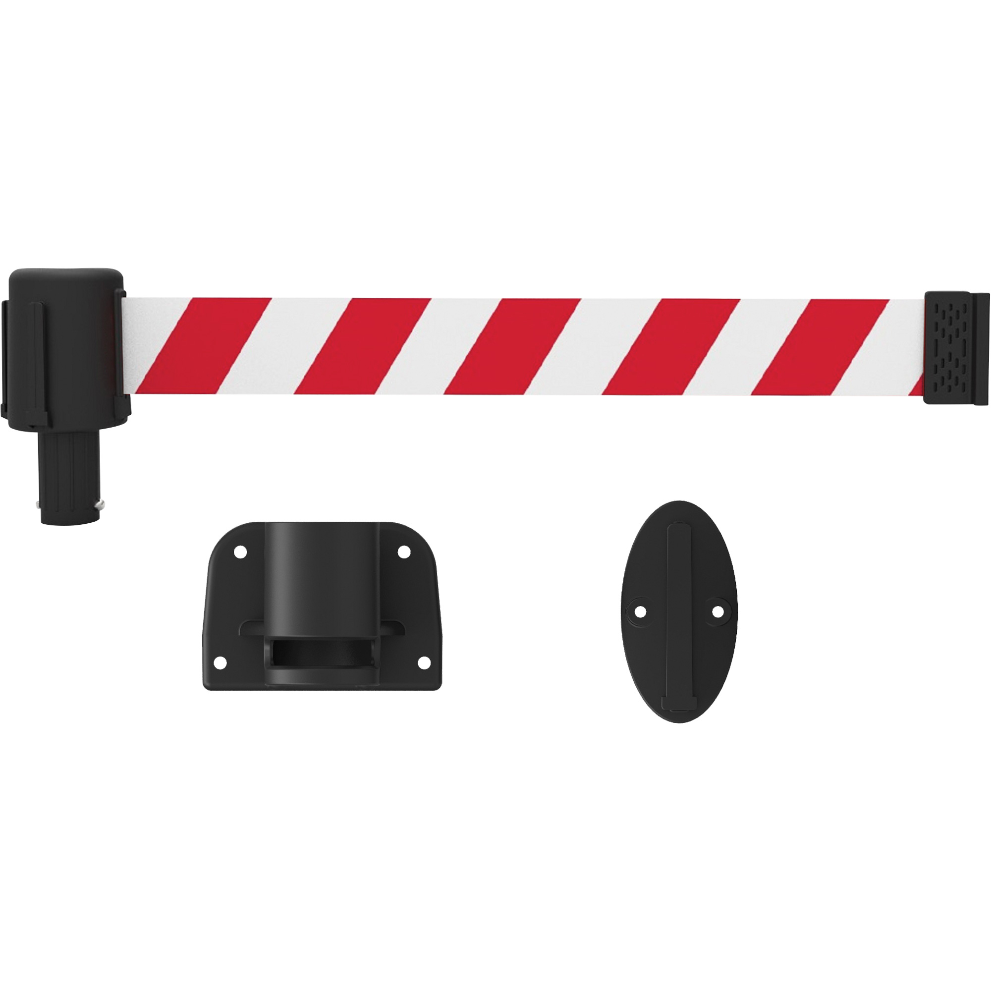 Système de montage mural pour barrière PLUS, Plastique, Fixation par vis, 15', Ruban Rouge et blanc