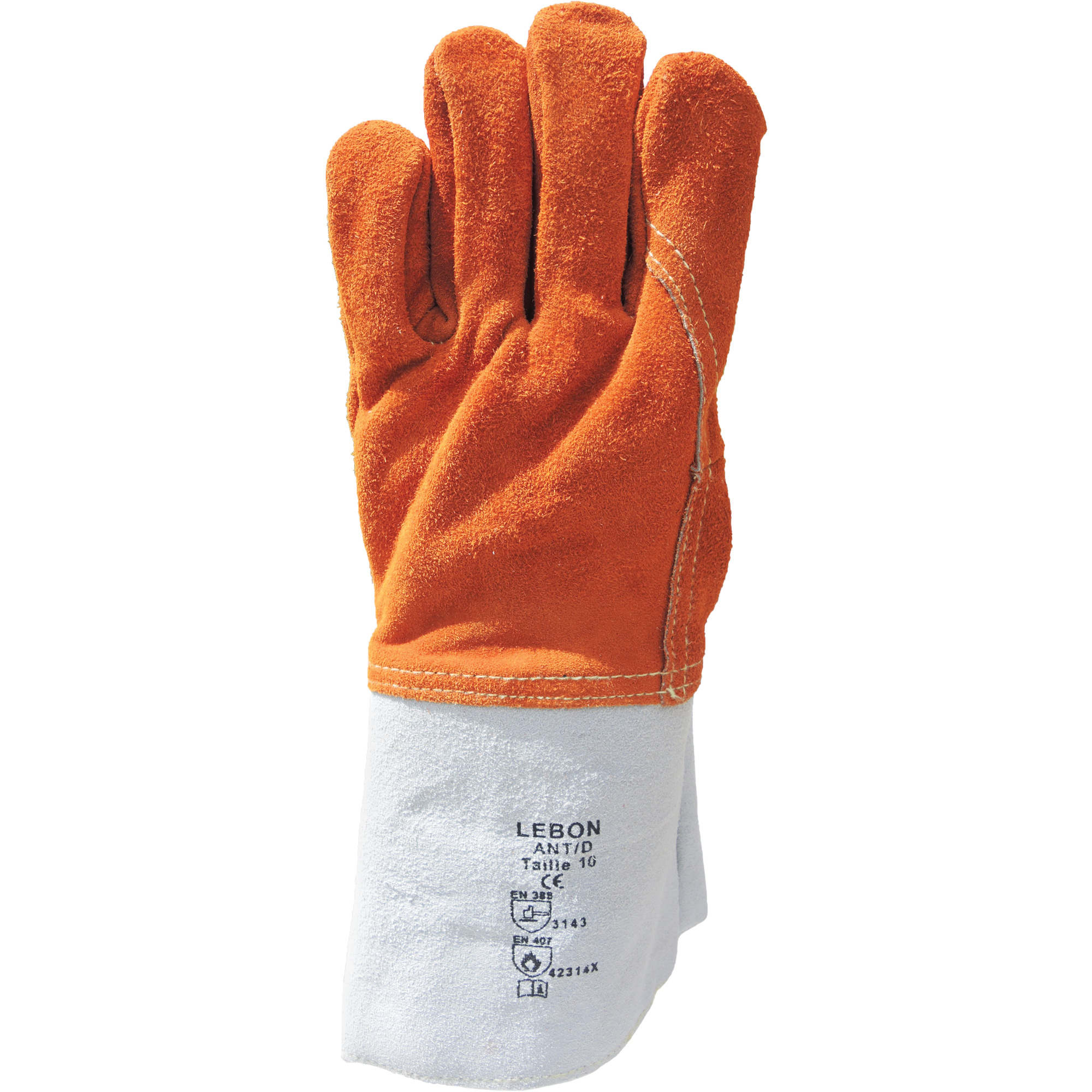 Gants de travail résistants à la chaleur Lebon, Cuir, 10, Protège jusqu'à 482° F (250° C)