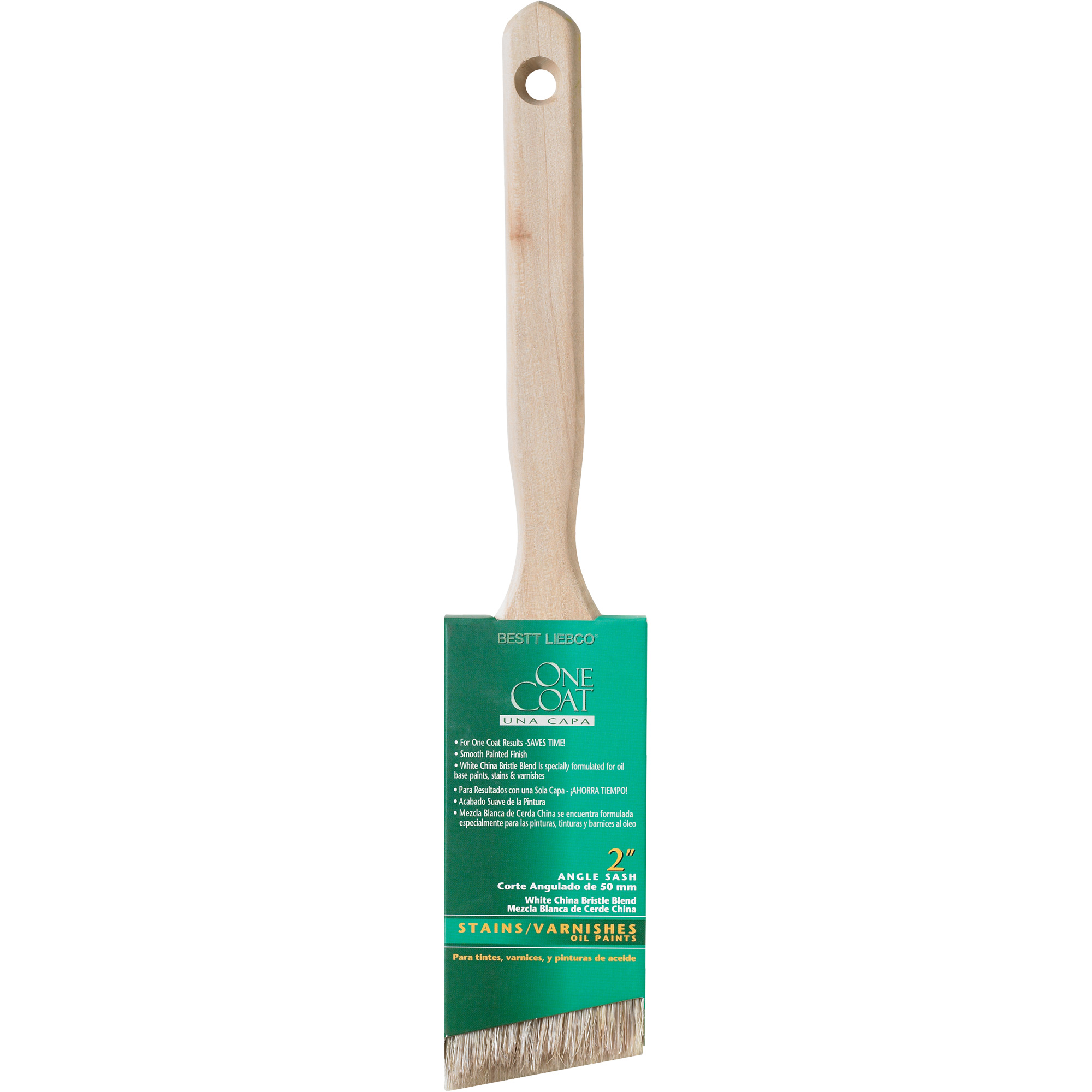 Brosse de pouce à angle One CoatMC, Soie blanche, Manche Bois, Largeur de 2"