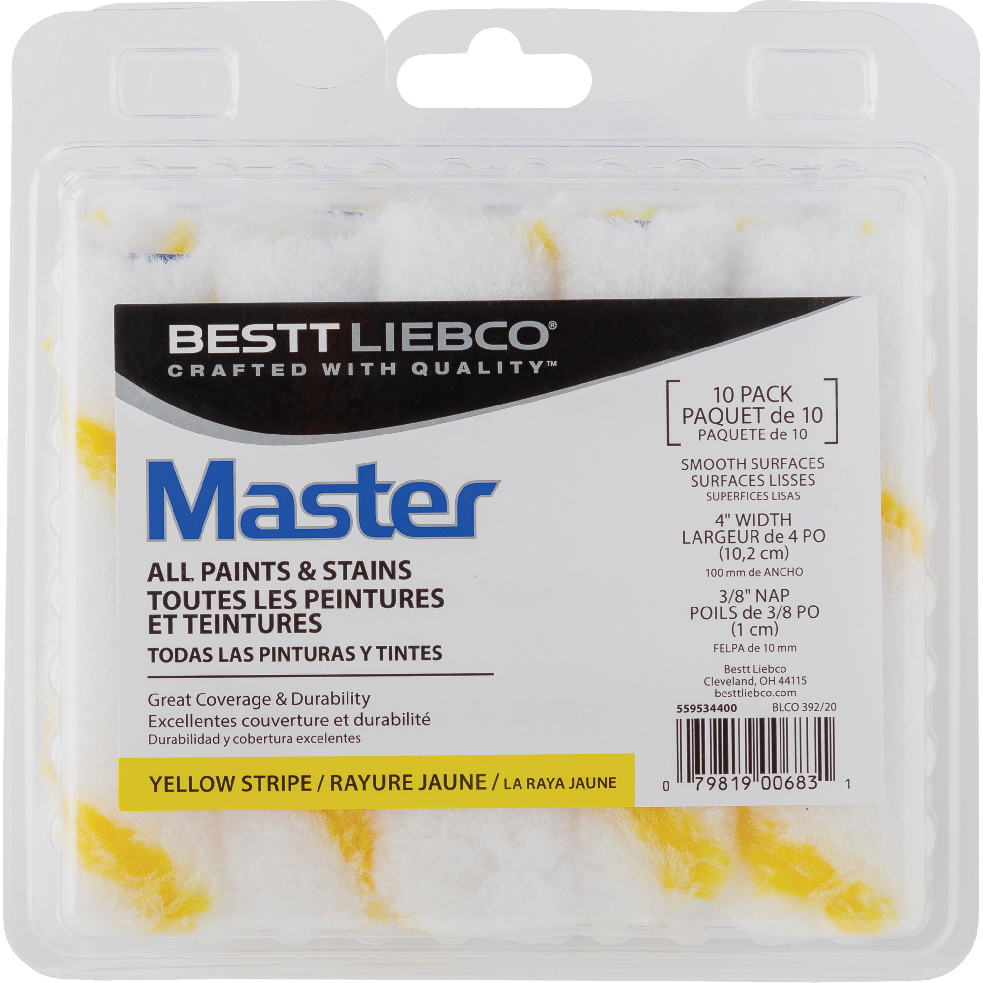Mini rouleaux à bande jaune Stripe, Nap 10 mm (3/8"), 101,6 mm (4") l