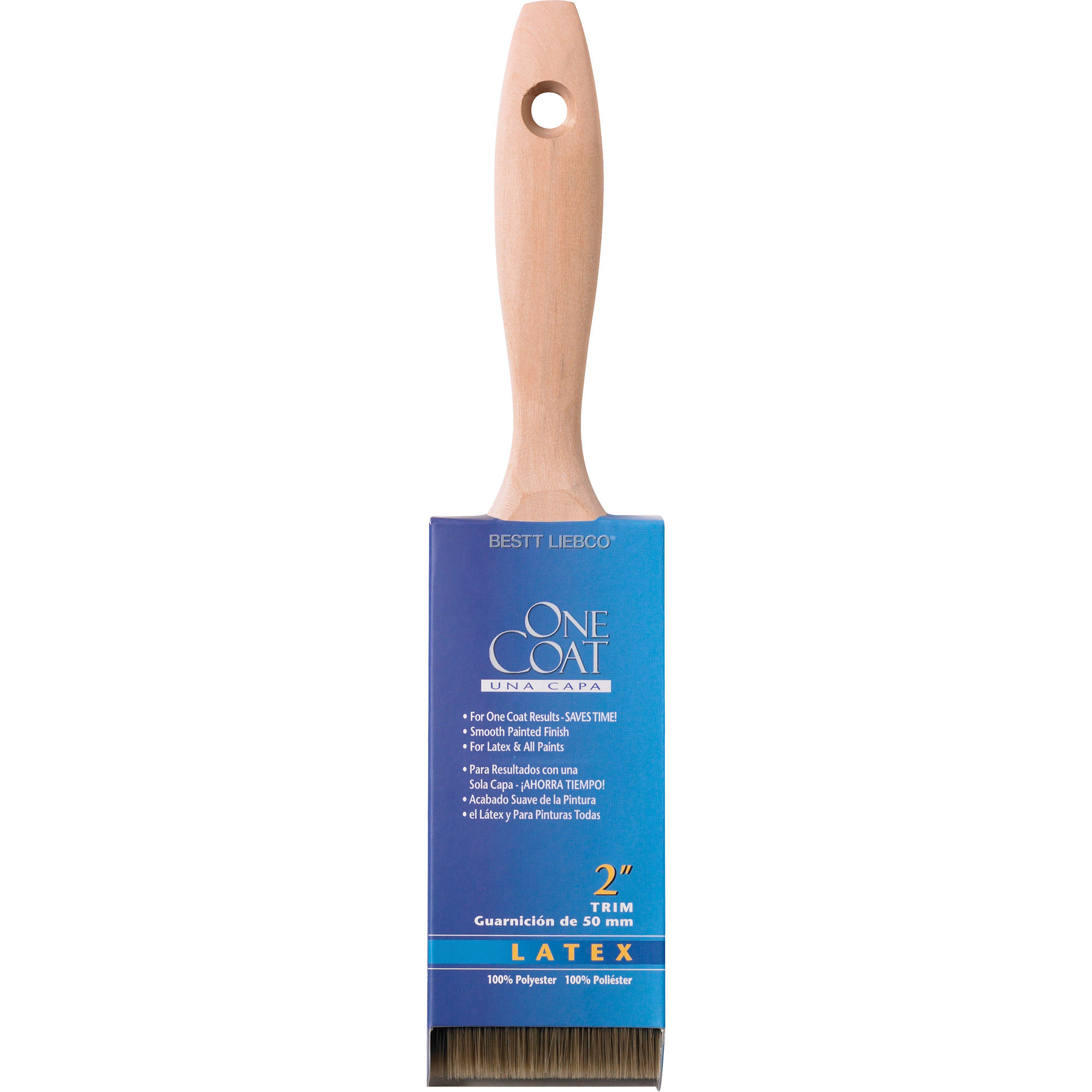 Pinceau pour murs et garnitures 100% One CoatMC, Polyester, Manche Bois, Largeur de 2"