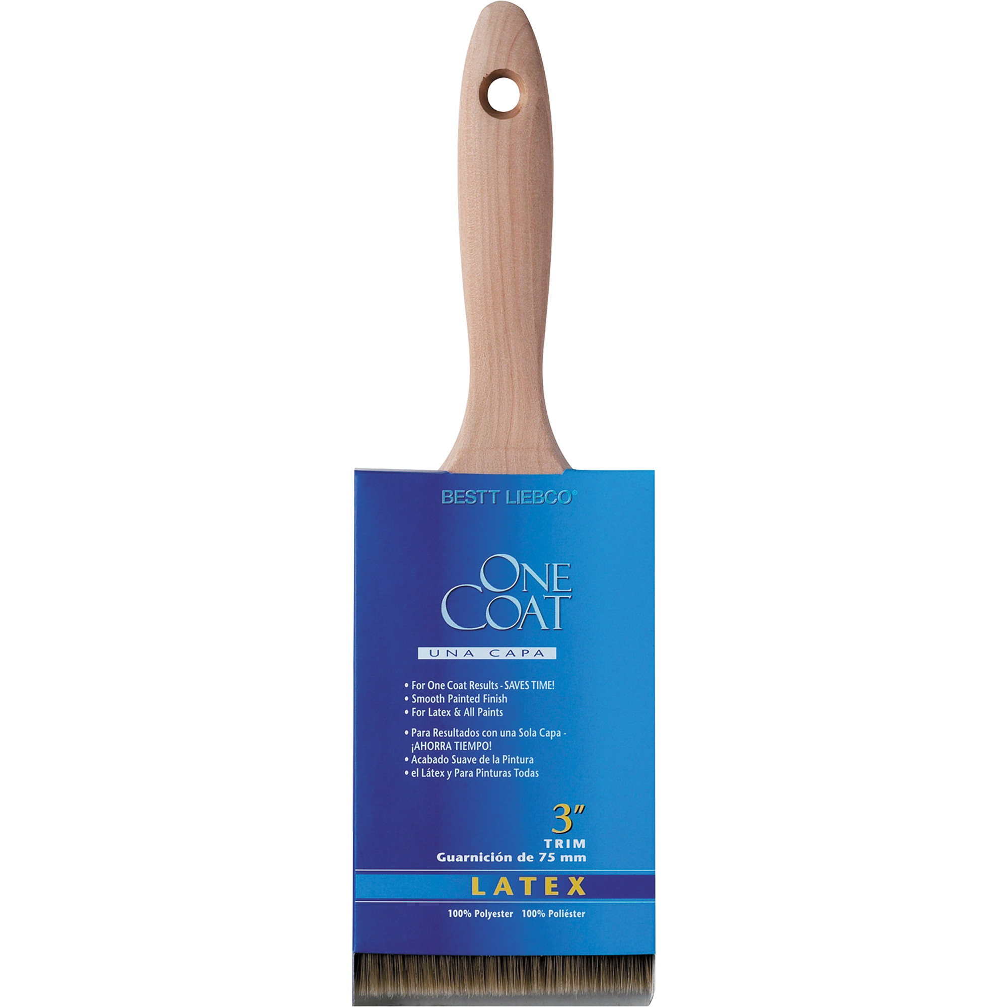 Pinceau pour murs et garnitures 100% One CoatMC, Polyester, Manche Bois, Largeur de 3"