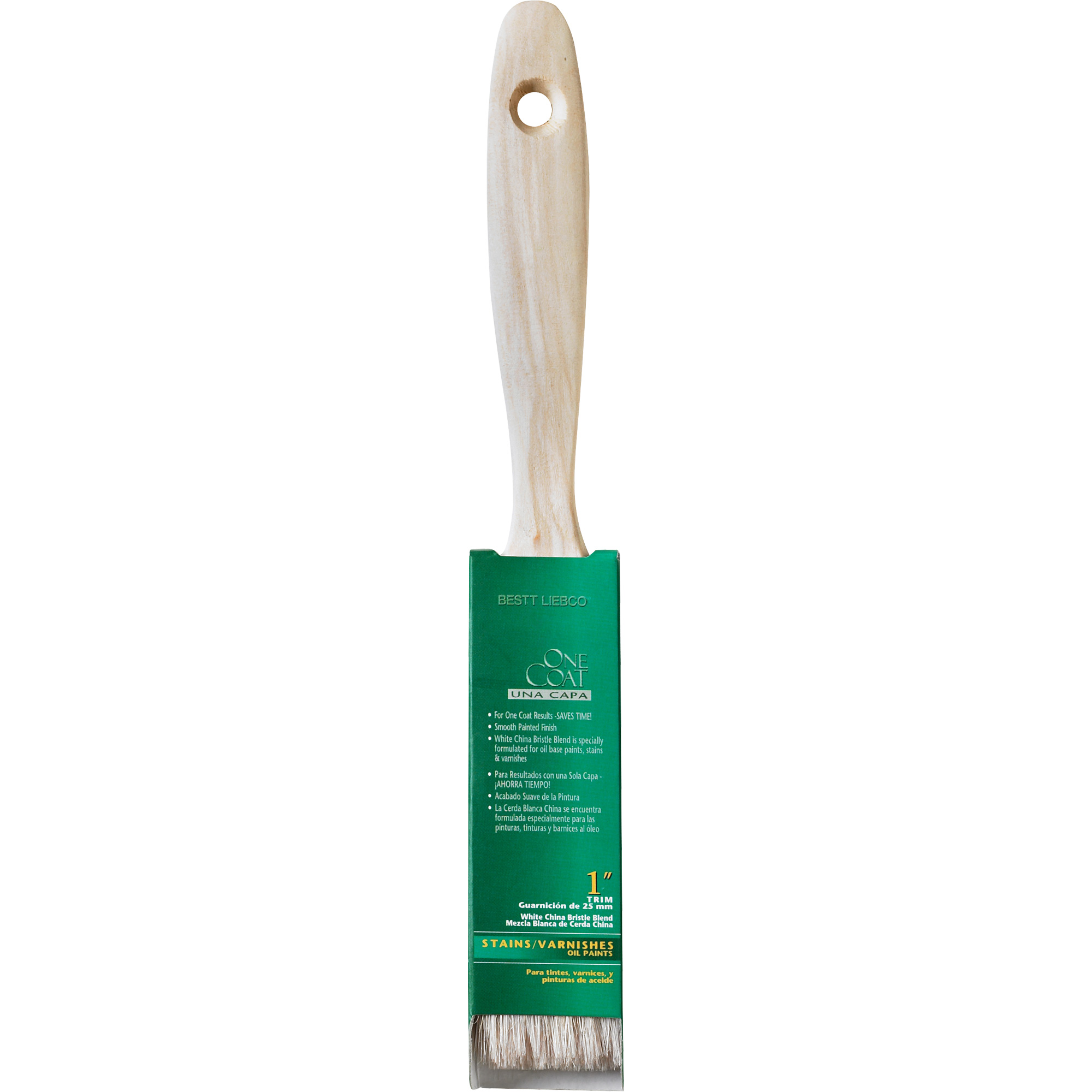 Pinceau pour murs et moulures One CoatMC, Soie blanche, Manche Bois, Largeur de 1"