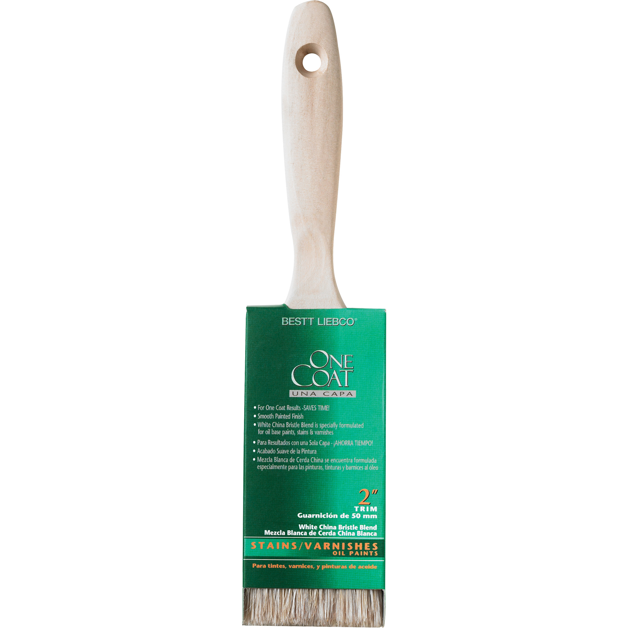 Pinceau pour murs et moulures One CoatMC, Soie blanche, Manche Bois, Largeur de 2"
