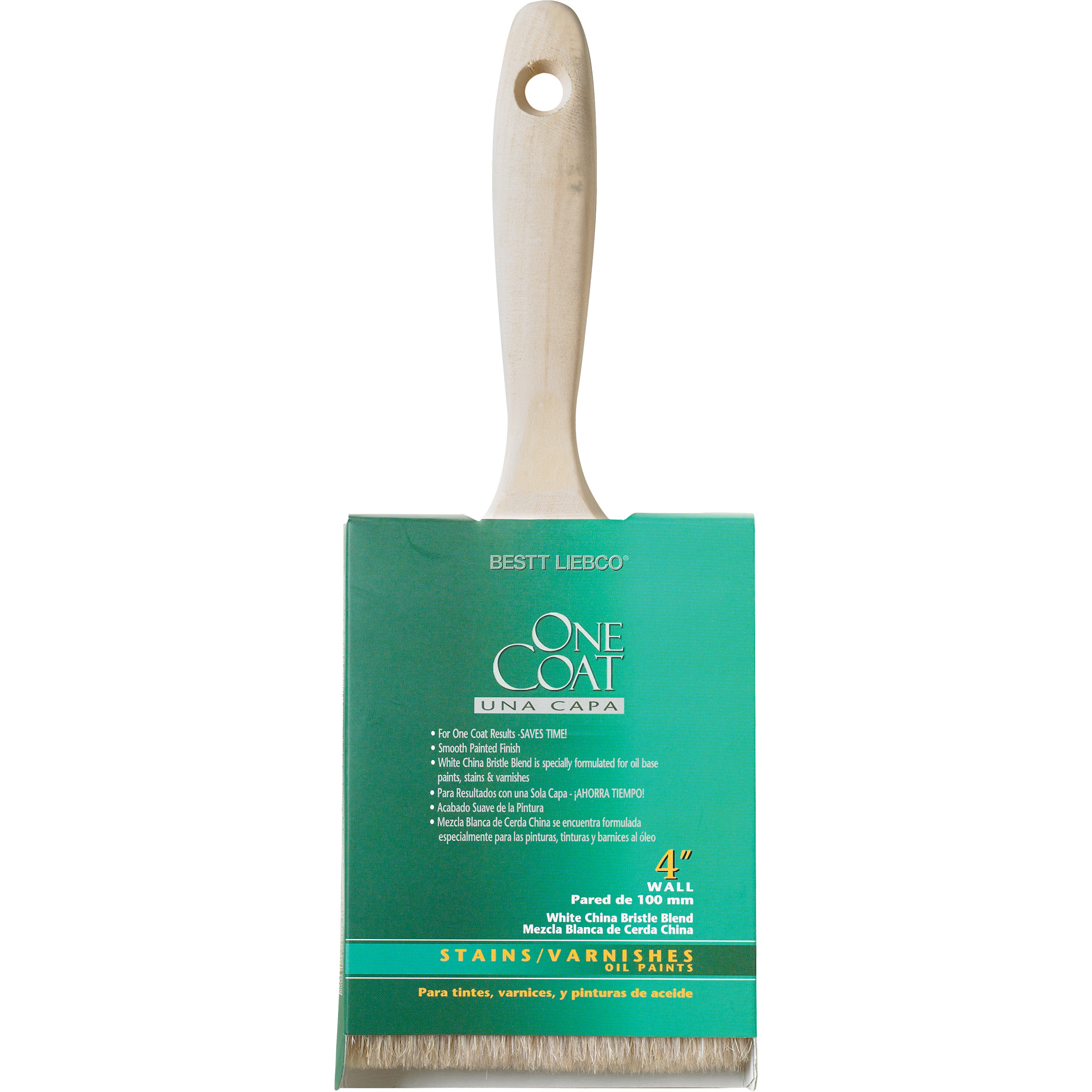 Pinceau pour murs et moulures One CoatMC, Soie blanche, Manche Bois, Largeur de 4"