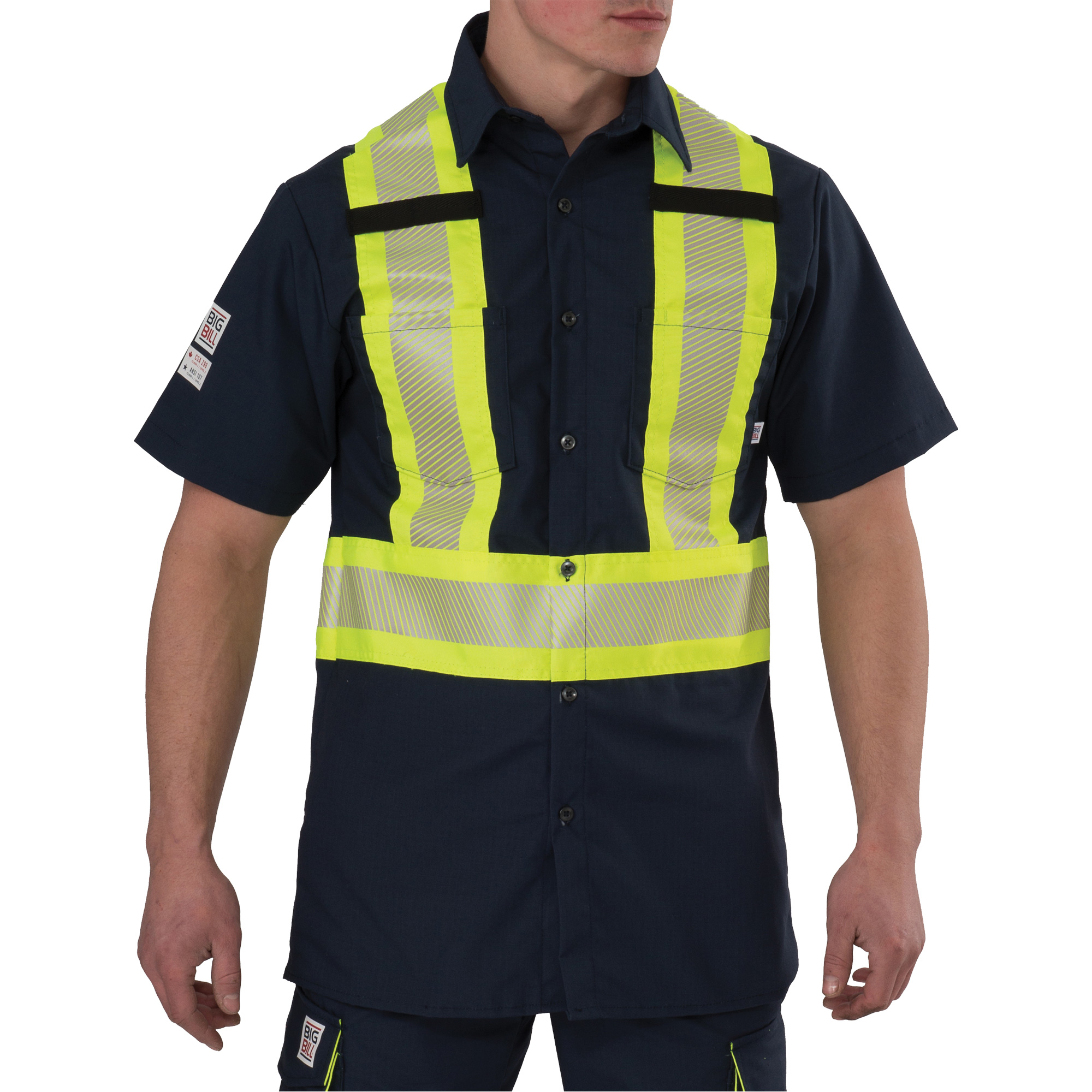 Chemise à manches courtes haute visibilité résistant à la déchirure, Polyester, 5T-Grand (grande taille), Bleu marin