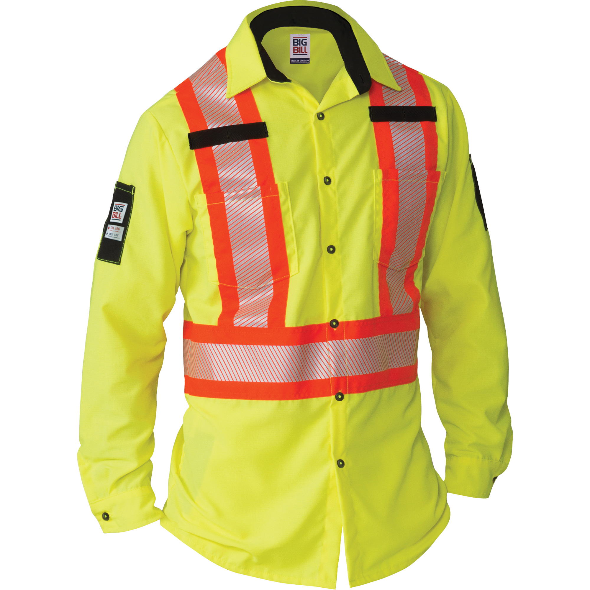Chemise à manches longues haute visibilité indéchirable, Polyester, 3T-Grand (grande taille), Jaune lime haute visibilité