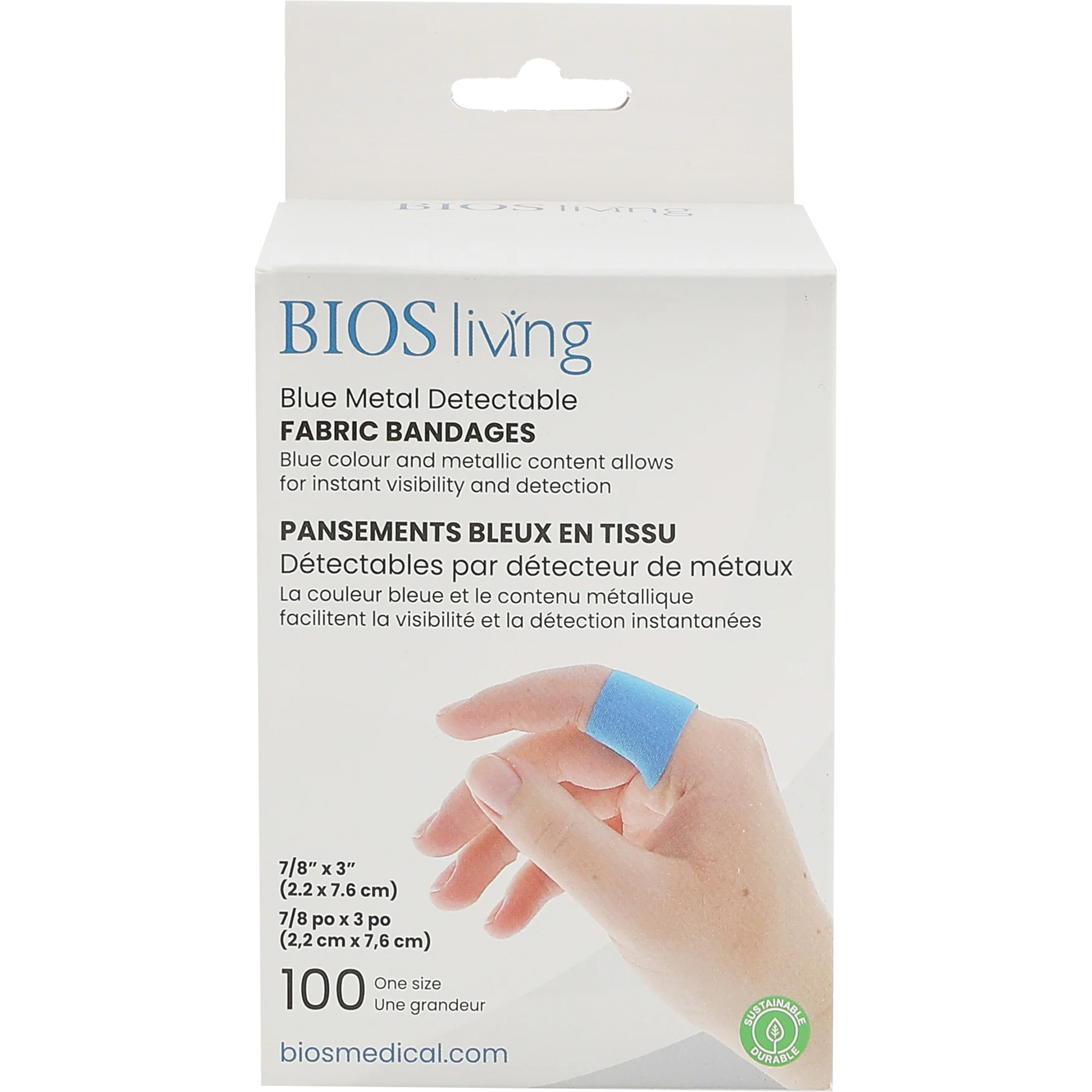 Bandages bleus, Rectangulaire/carrée, 3", Tissu détectable, Stérile