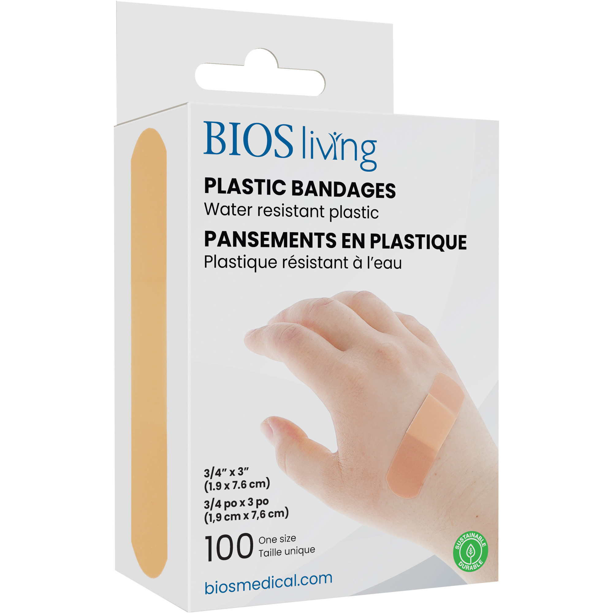 Bandages hydrofugés, Rectangulaire/carrée, 3", Plastique, Stérile