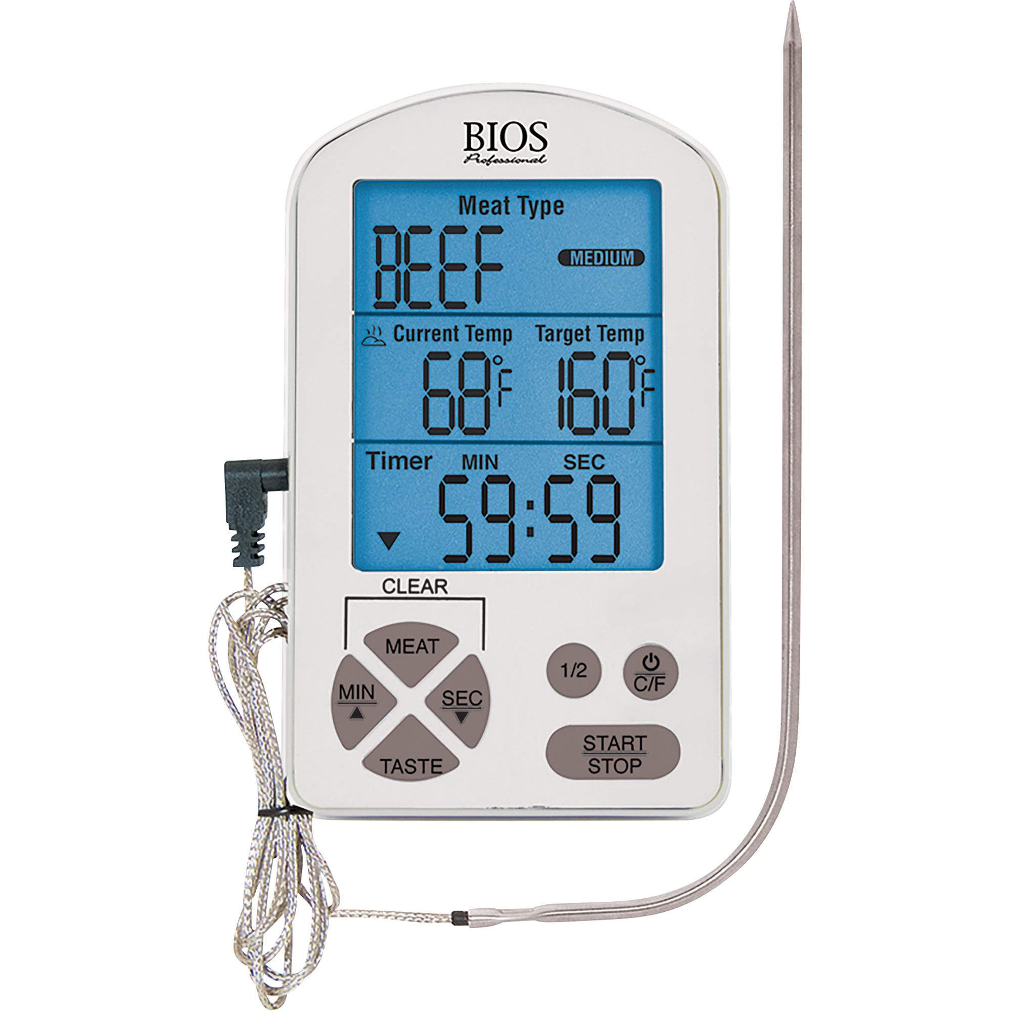 Thermomètre à viande haute de gamme et minuterie, Contact, Numérique, -4-122°F ( -20-50°C)