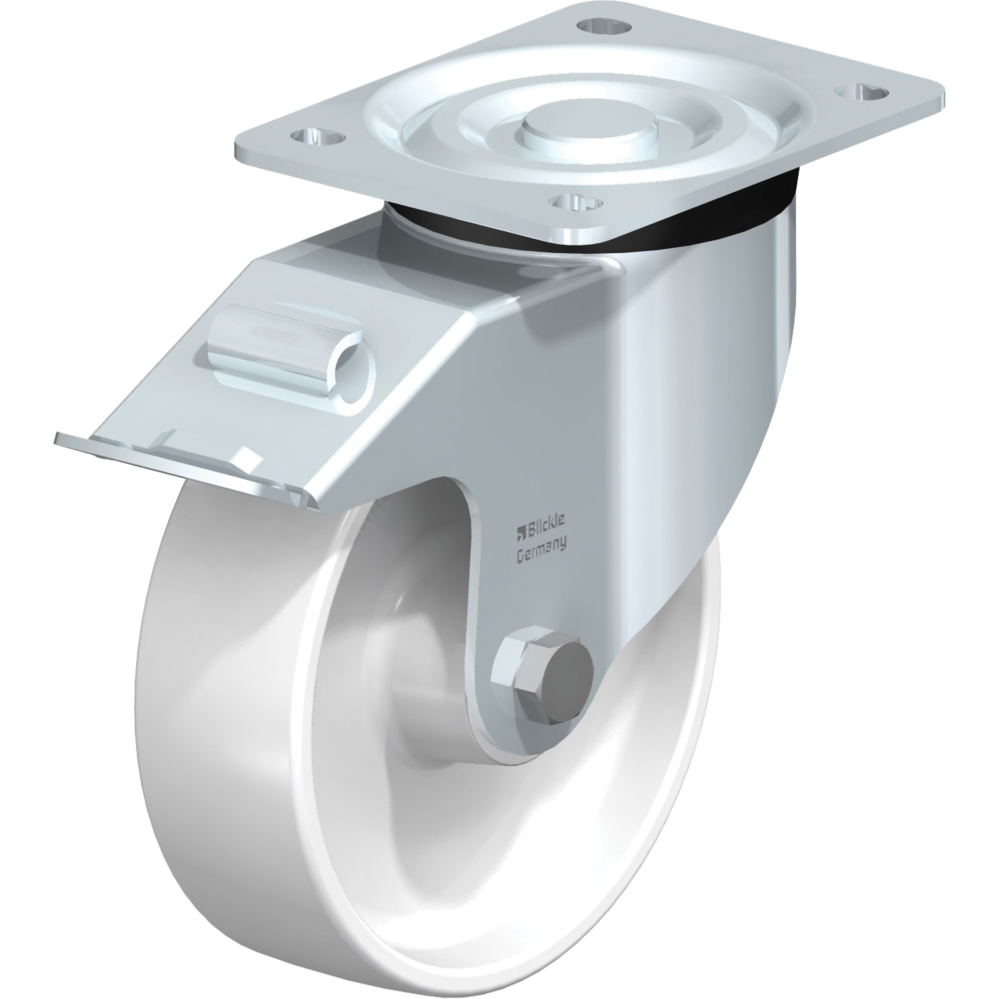 Roulette blanche, Pivotant avec frein, 6" (152,4 mm), Polyamide, 440 lb (199,58 kg)