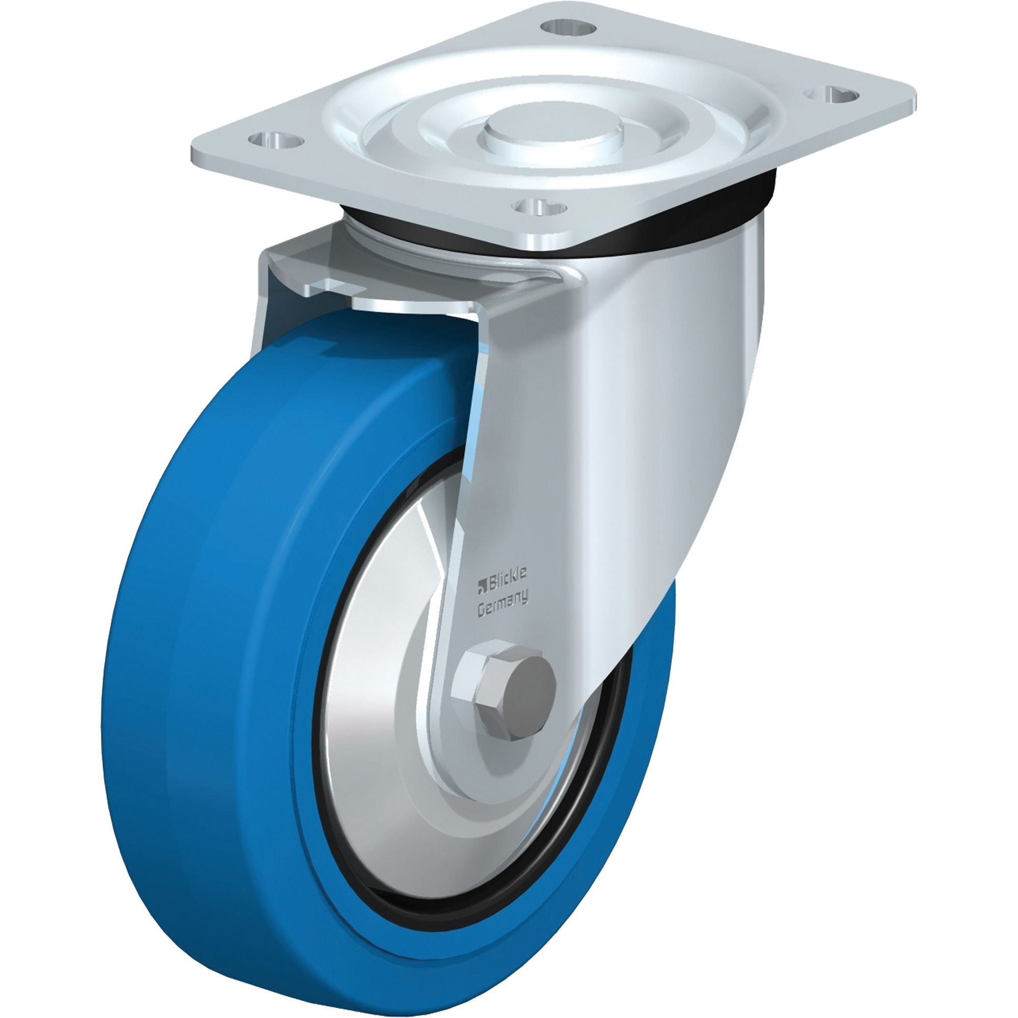 Roulette bleue, Pivotant, 6" (152,4 mm), Caoutchouc, 770 lb (349 kg)